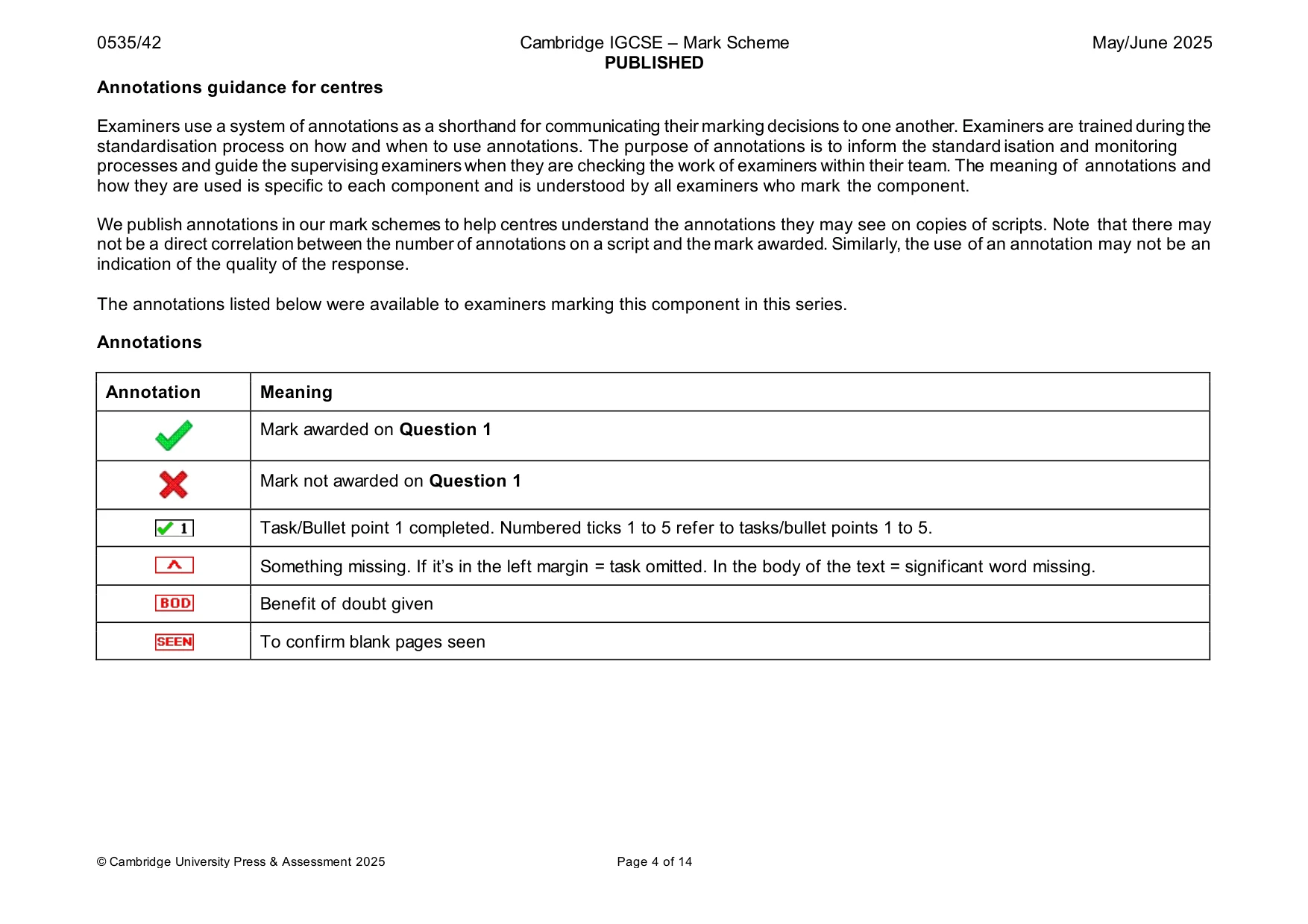 Mark scheme, page 4 of 14
