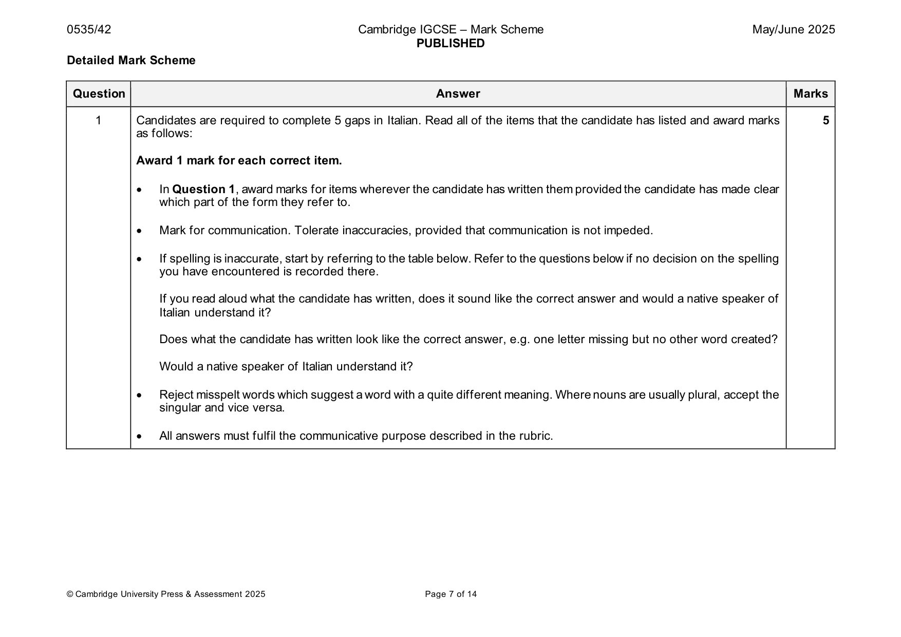 Mark scheme, page 7 of 14