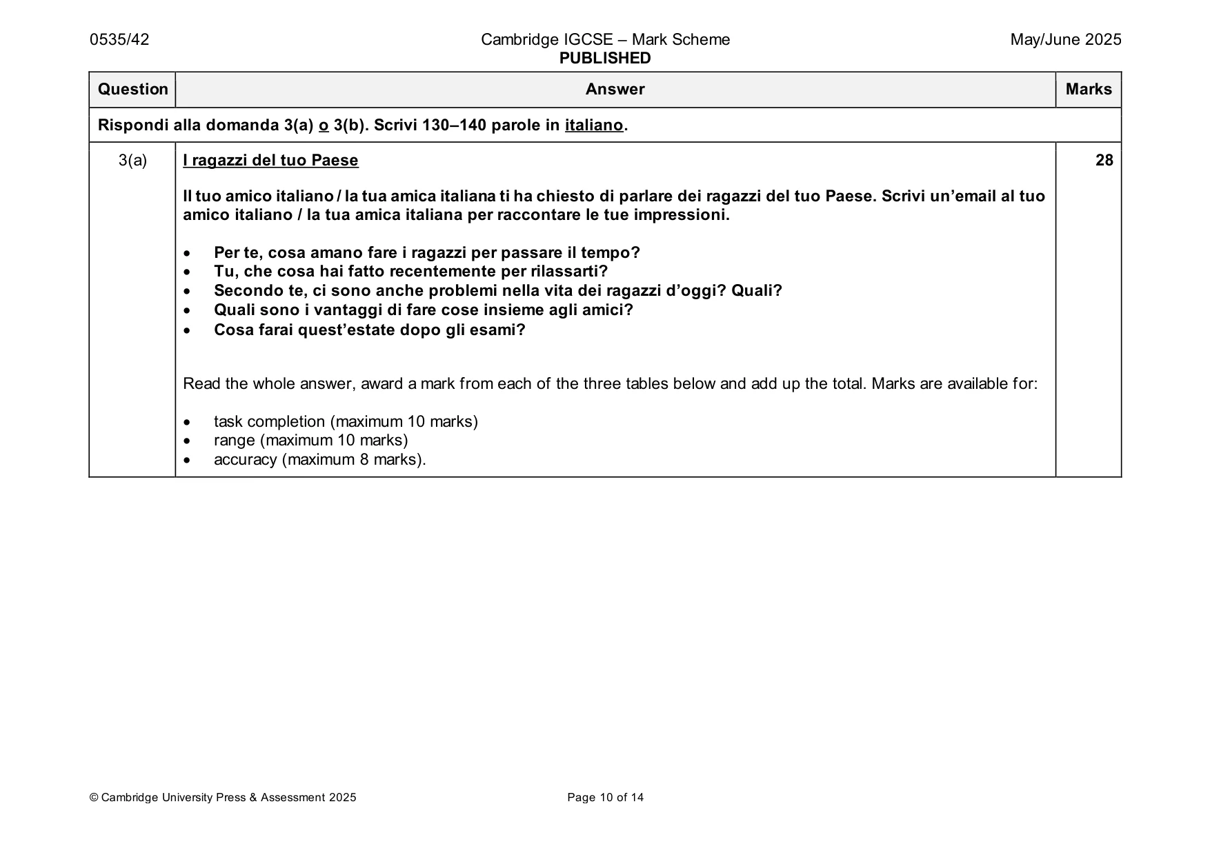 Mark scheme, page 10 of 14