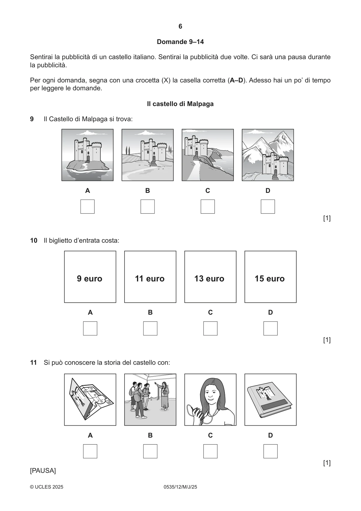 Cambridge IGCSE Italian - Foreign Language 0535 2025 May/June Paper 1 · Variant 2 question paper, page 6 of 16