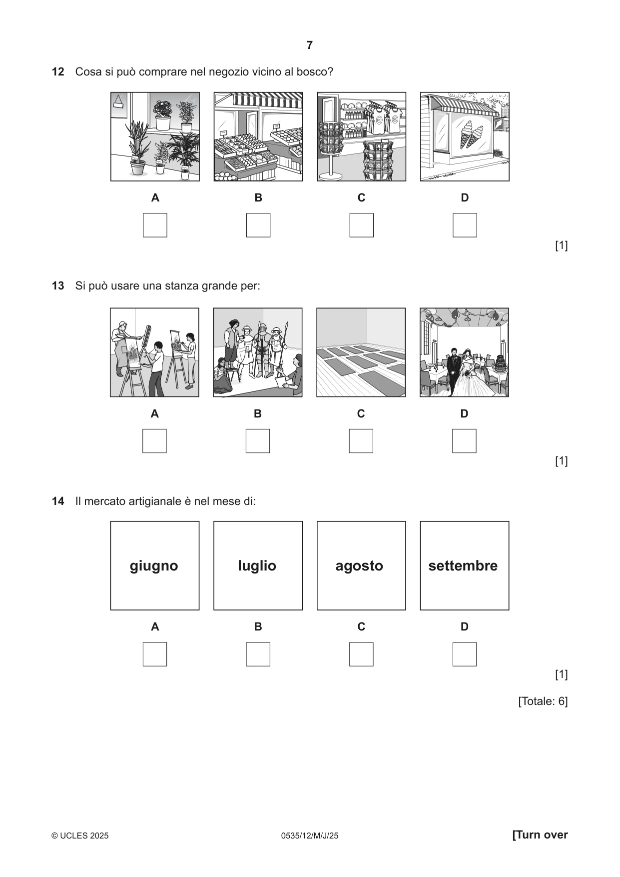Cambridge IGCSE Italian - Foreign Language 0535 2025 May/June Paper 1 · Variant 2 question paper, page 7 of 16