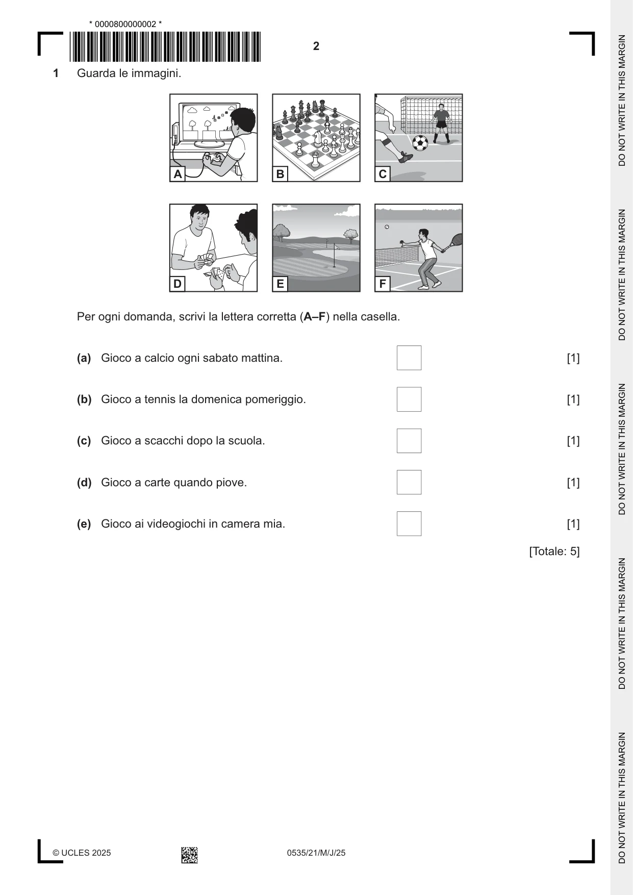Cambridge IGCSE Italian - Foreign Language 0535 2025 May/June Paper 2 · Variant 1 question paper, page 2 of 12