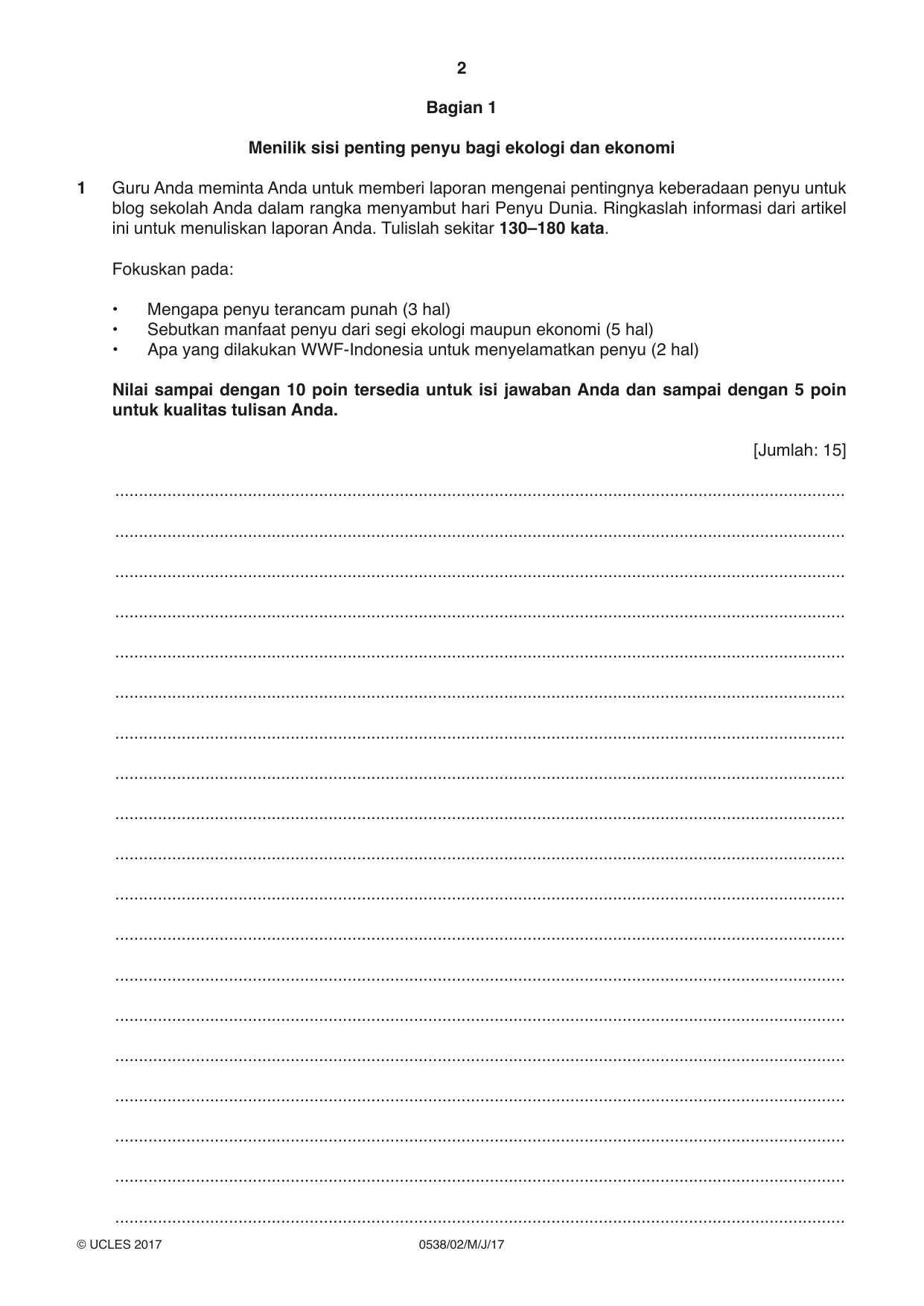 Cambridge IGCSE Bahasa Indonesia 0538 2017 May/June Paper 2 · Variant 1 question paper, page 2 of 8