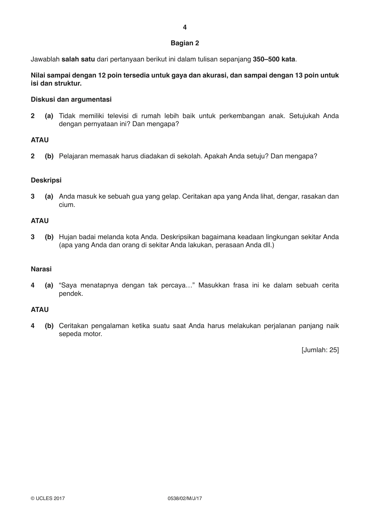 Cambridge IGCSE Bahasa Indonesia 0538 2017 May/June Paper 2 · Variant 1 question paper, page 4 of 8