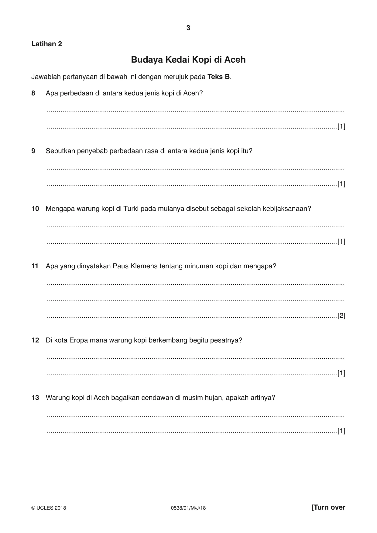 Cambridge IGCSE Bahasa Indonesia 0538 2018 May/June Paper 1 · Variant 0 question paper, page 3 of 12