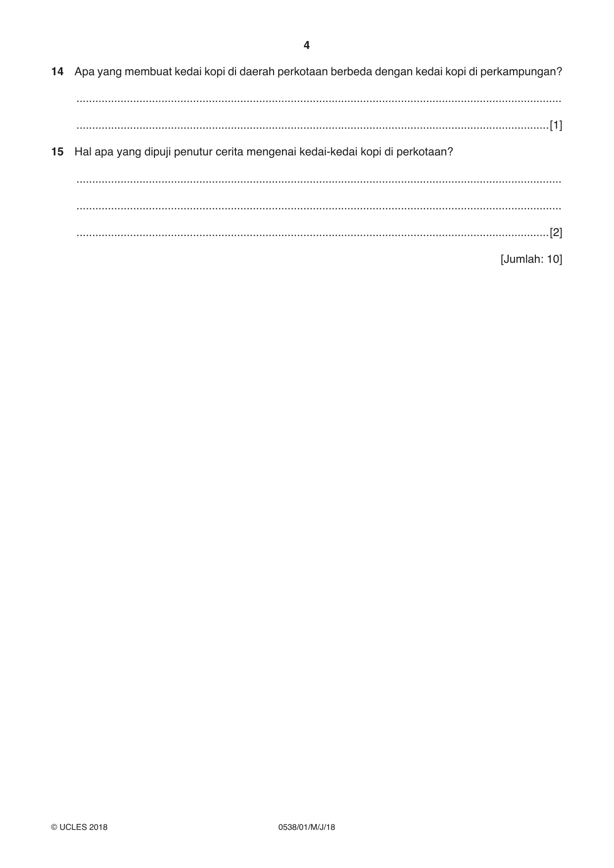 Cambridge IGCSE Bahasa Indonesia 0538 2018 May/June Paper 1 · Variant 0 question paper, page 4 of 12