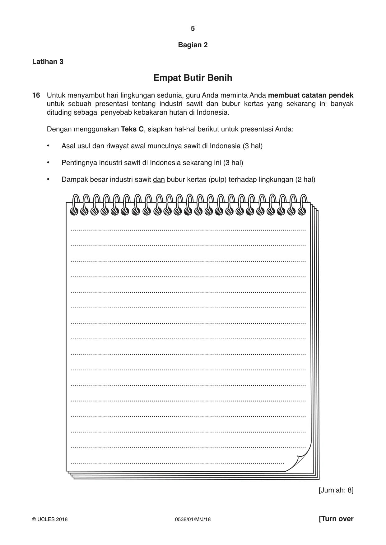Cambridge IGCSE Bahasa Indonesia 0538 2018 May/June Paper 1 · Variant 0 question paper, page 5 of 12
