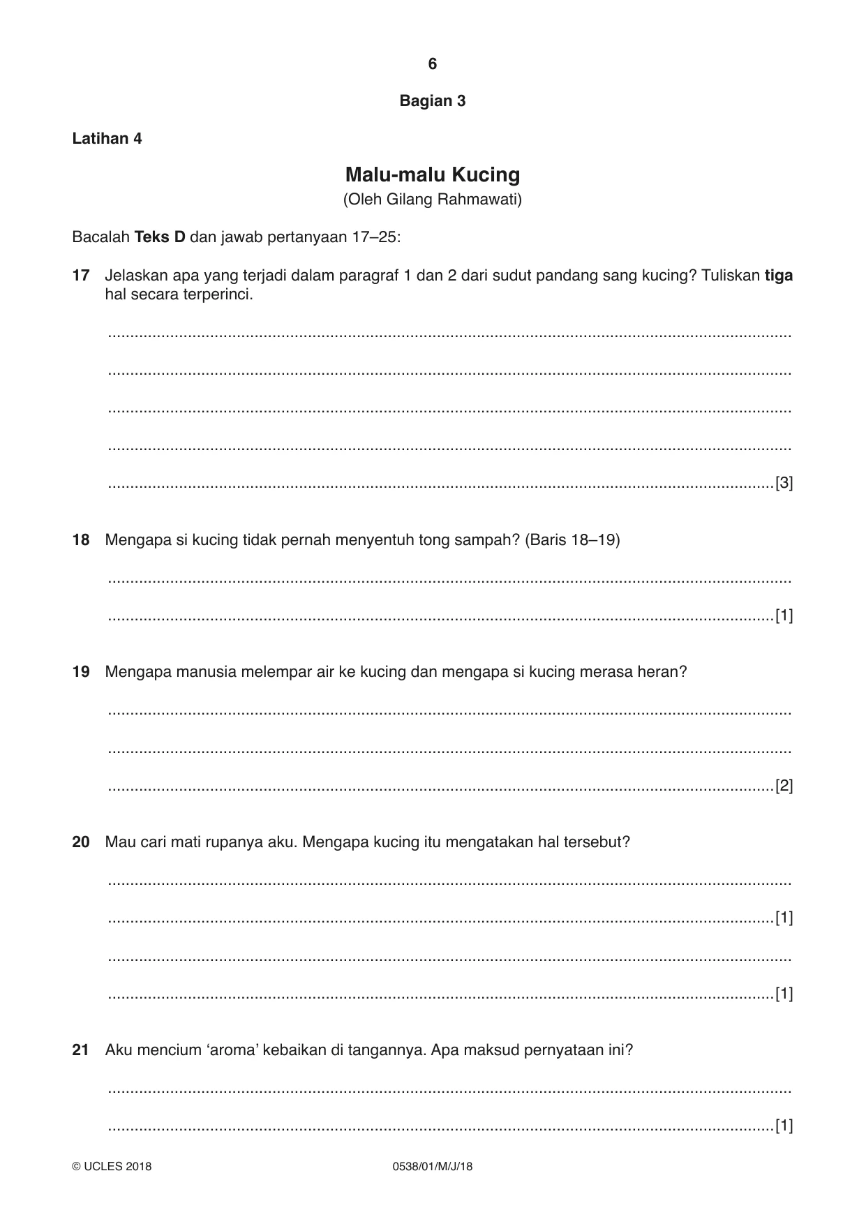 Cambridge IGCSE Bahasa Indonesia 0538 2018 May/June Paper 1 · Variant 0 question paper, page 6 of 12