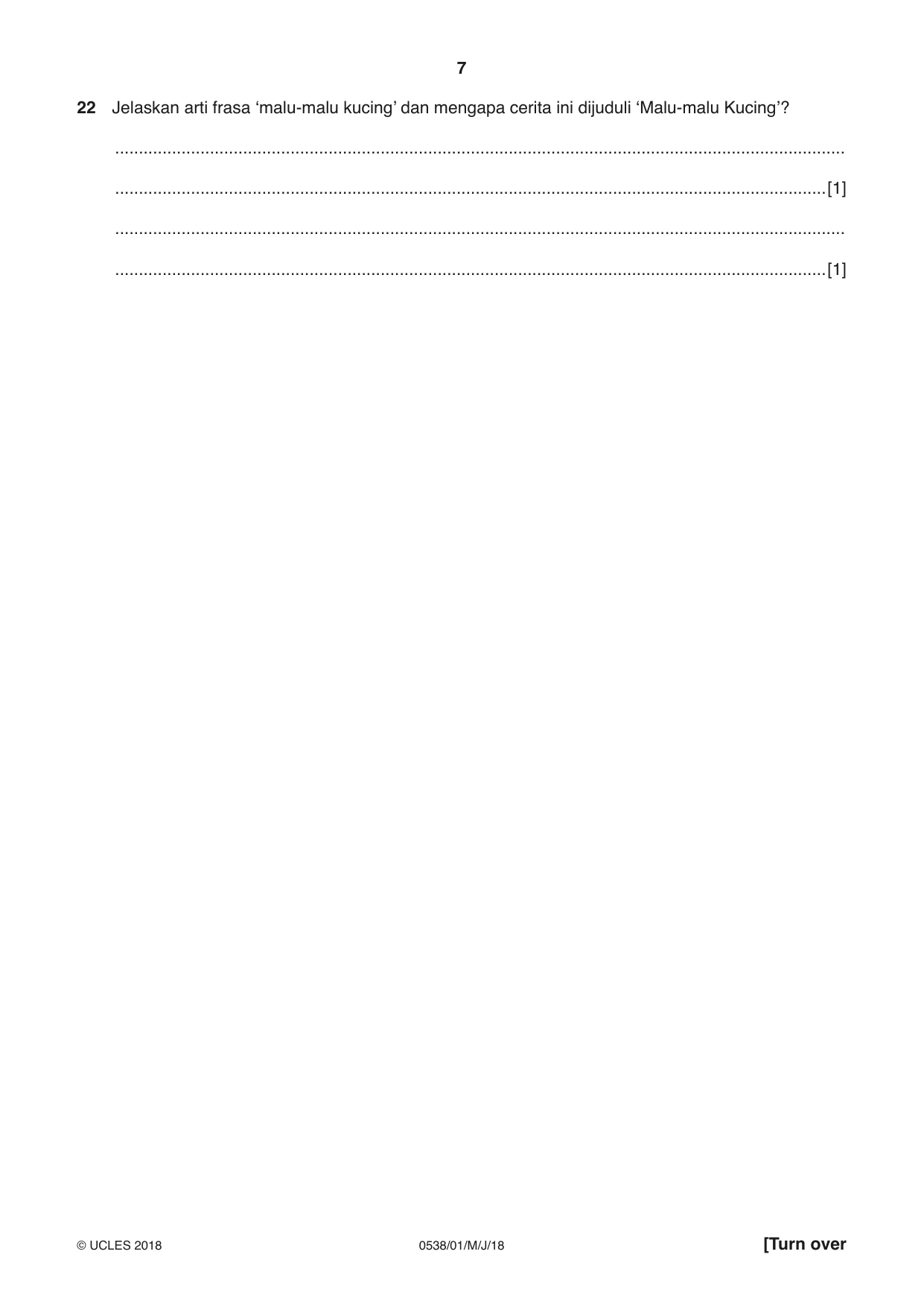 Cambridge IGCSE Bahasa Indonesia 0538 2018 May/June Paper 1 · Variant 0 question paper, page 7 of 12
