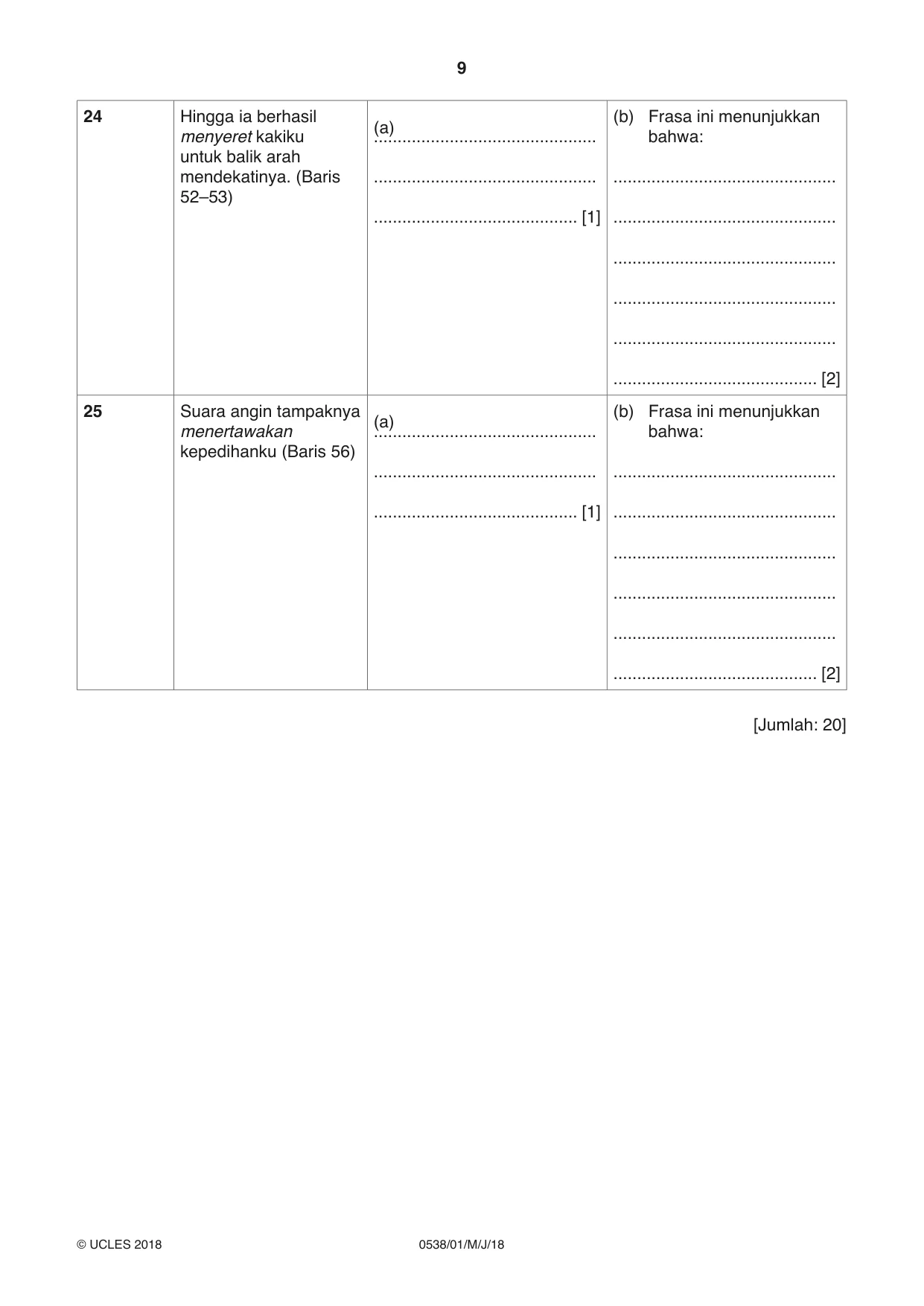 Cambridge IGCSE Bahasa Indonesia 0538 2018 May/June Paper 1 · Variant 0 question paper, page 9 of 12