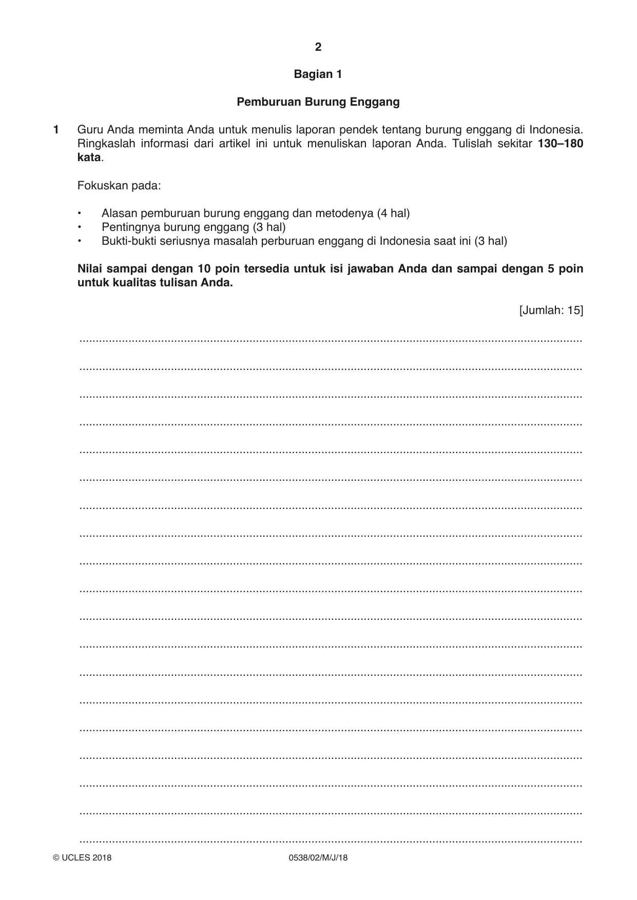 Cambridge IGCSE Bahasa Indonesia 0538 2018 May/June Paper 2 · Variant 0 question paper, page 2 of 8
