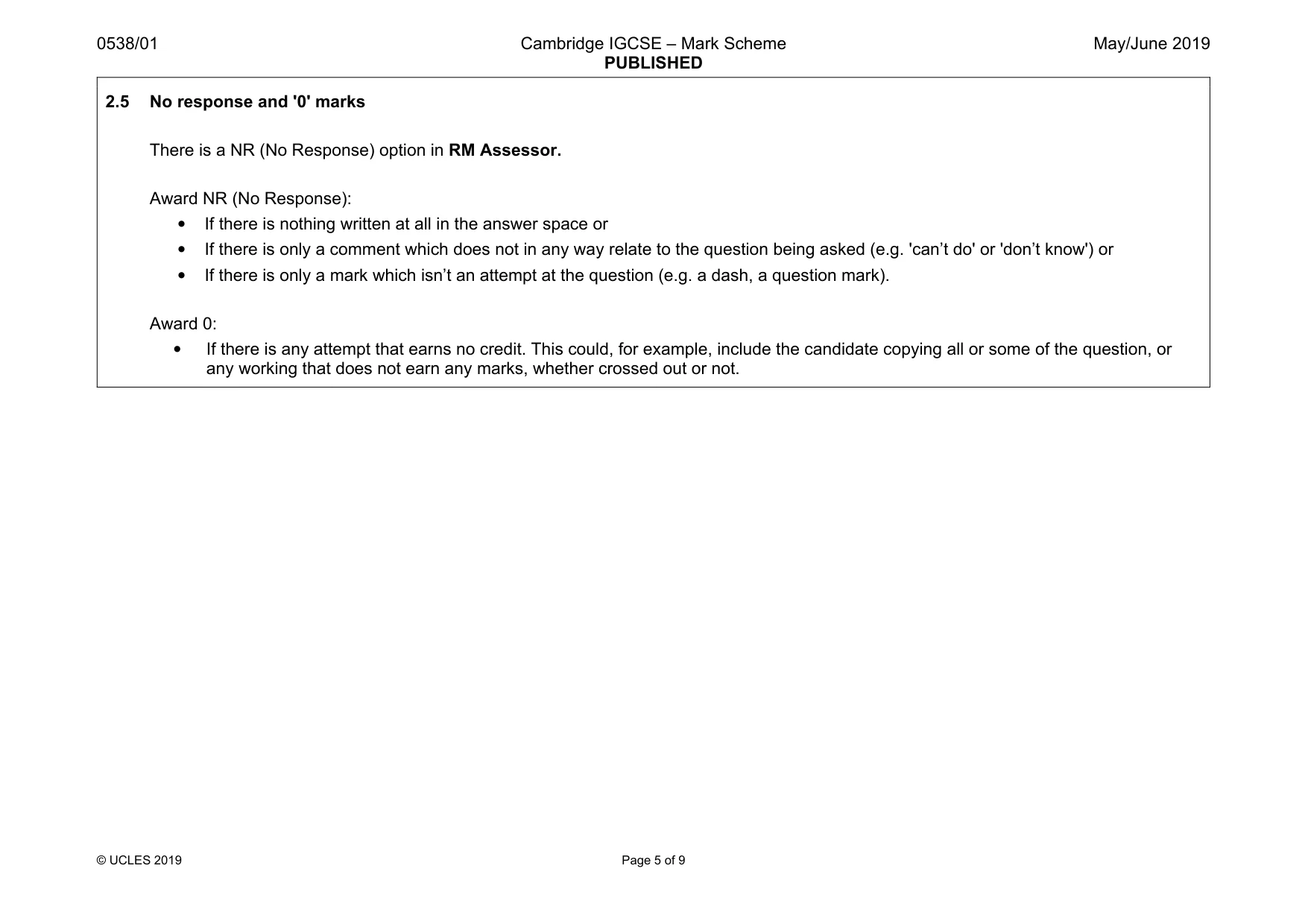 Mark scheme, page 5 of 9