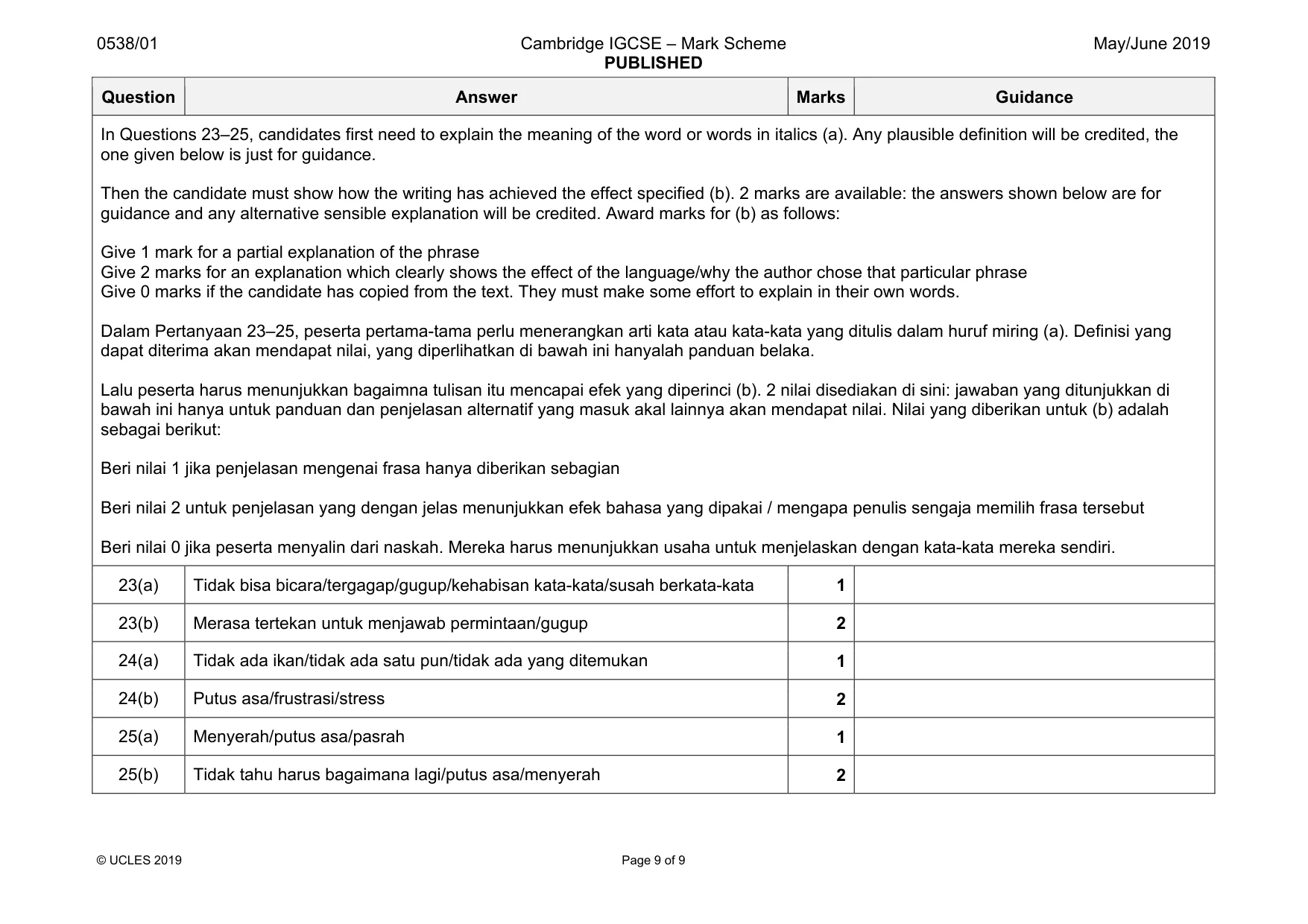 Mark scheme, page 9 of 9