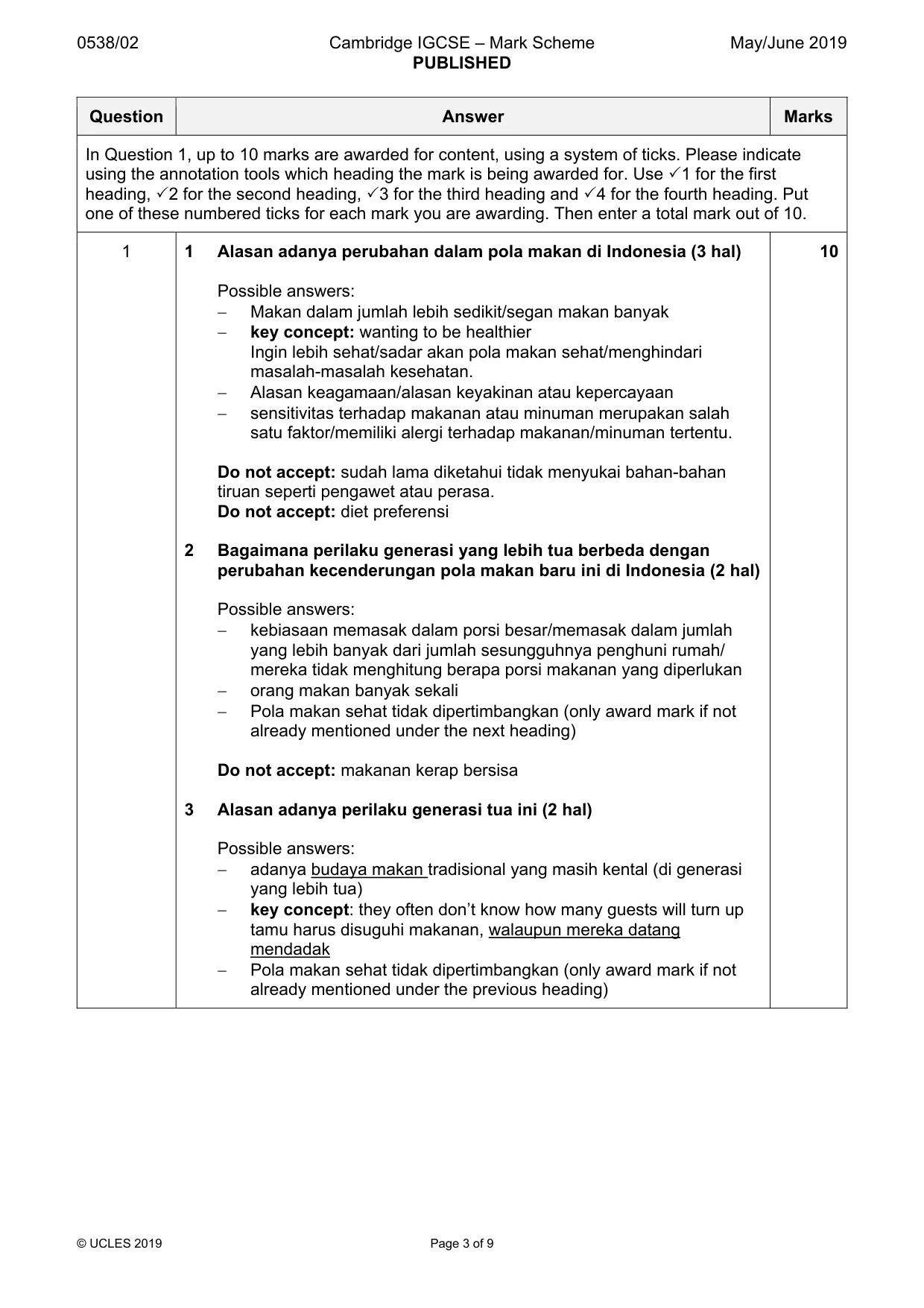 Mark scheme, page 3 of 9