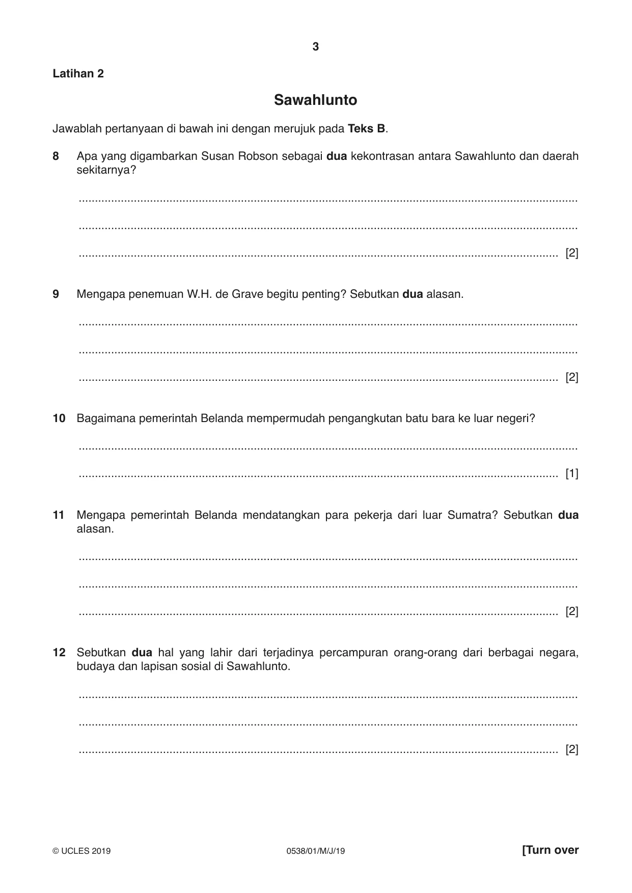 Cambridge IGCSE Bahasa Indonesia 0538 2019 May/June Paper 1 · Variant 1 question paper, page 3 of 12