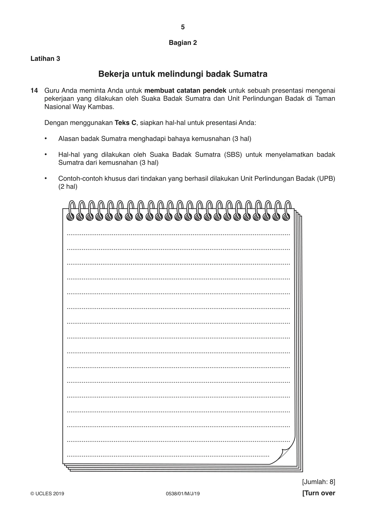 Cambridge IGCSE Bahasa Indonesia 0538 2019 May/June Paper 1 · Variant 1 question paper, page 5 of 12