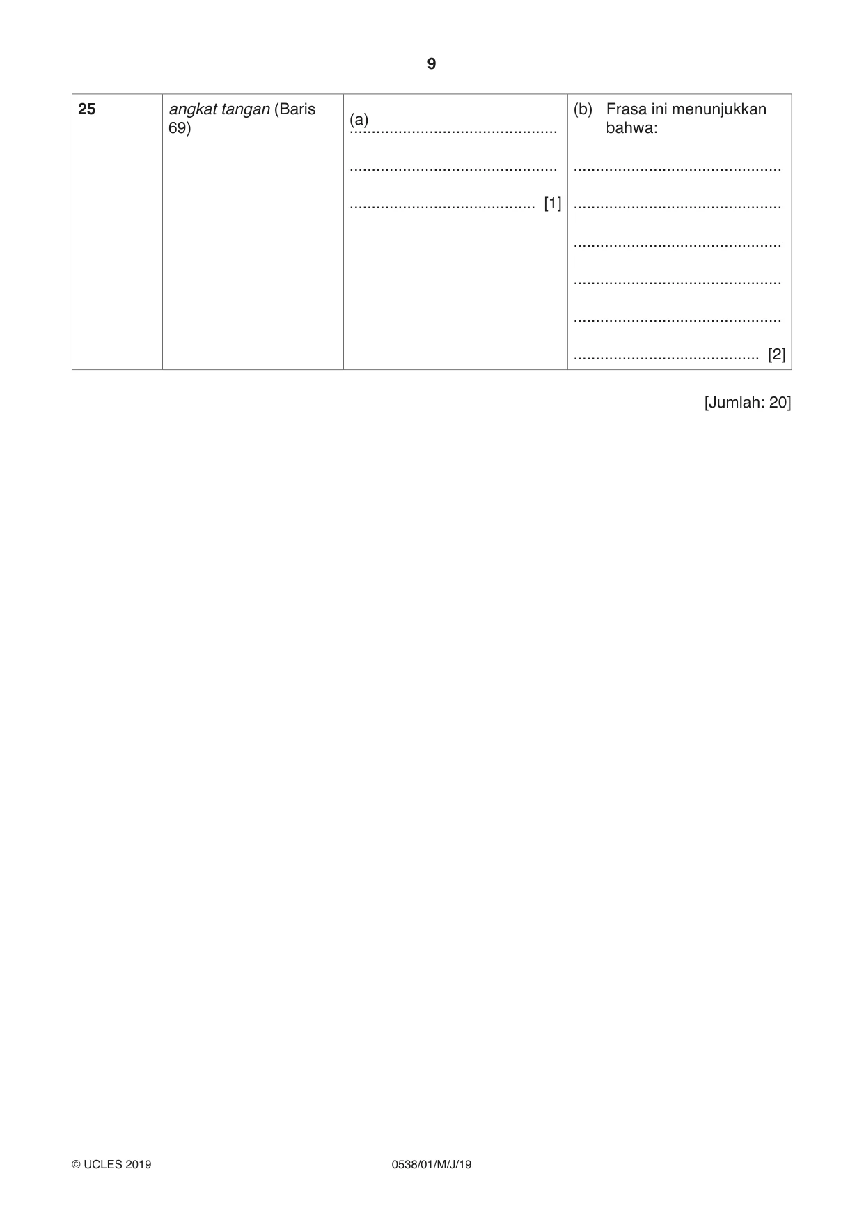 Cambridge IGCSE Bahasa Indonesia 0538 2019 May/June Paper 1 · Variant 1 question paper, page 9 of 12