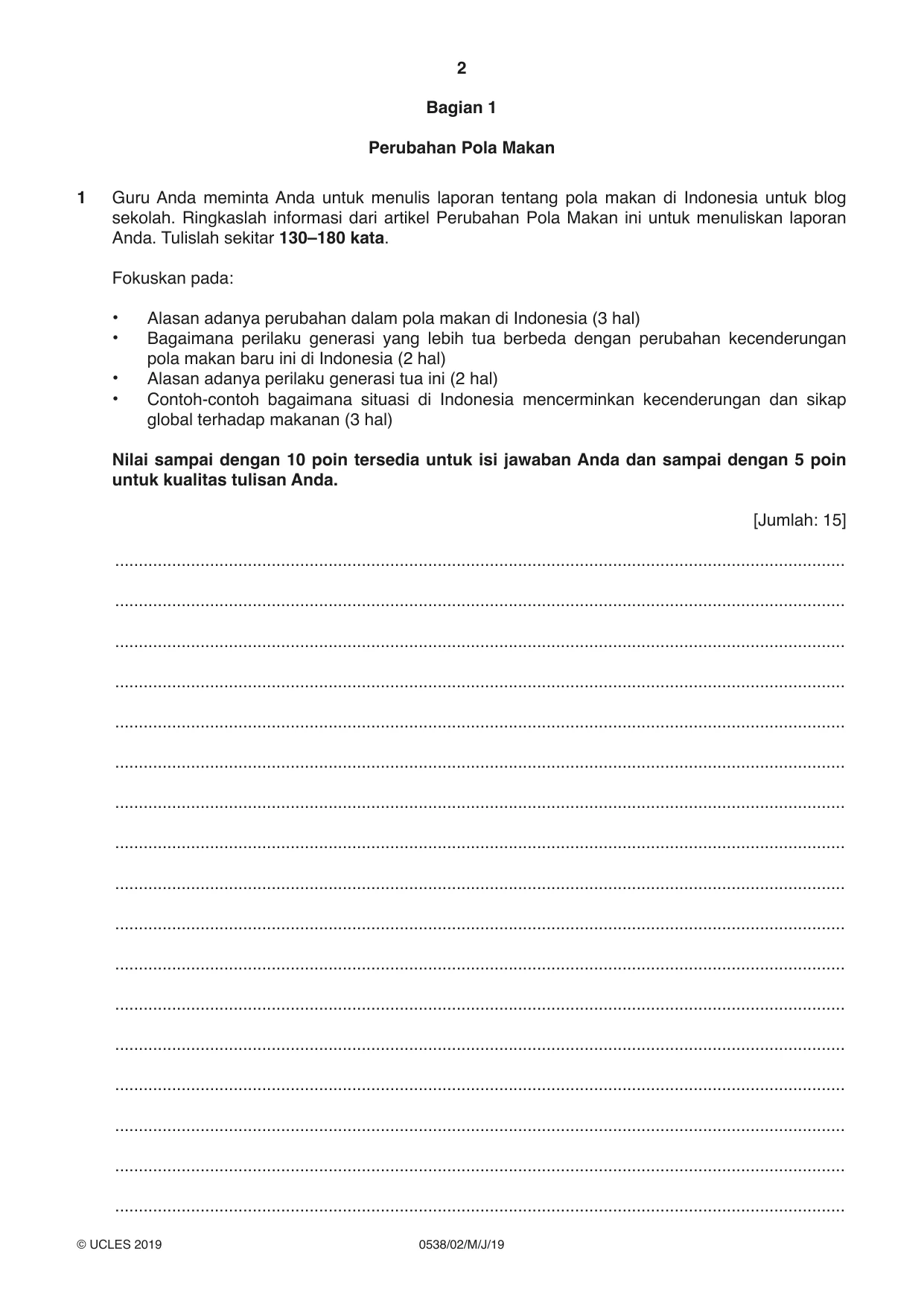 Cambridge IGCSE Bahasa Indonesia 0538 2019 May/June Paper 2 · Variant 1 question paper, page 2 of 8
