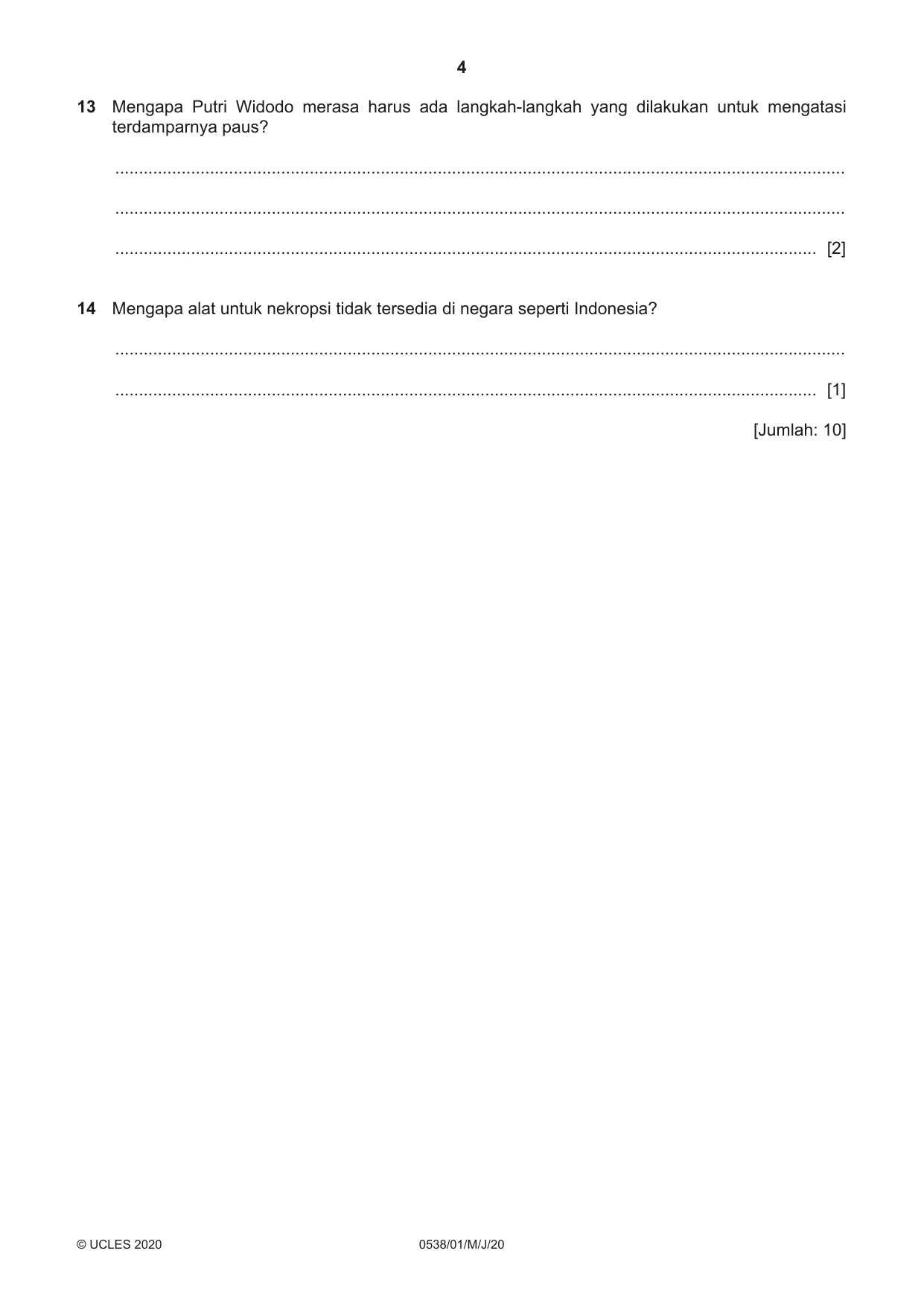 Cambridge IGCSE Bahasa Indonesia 0538 2020 May/June Paper 1 · Variant 0 question paper, page 4 of 12