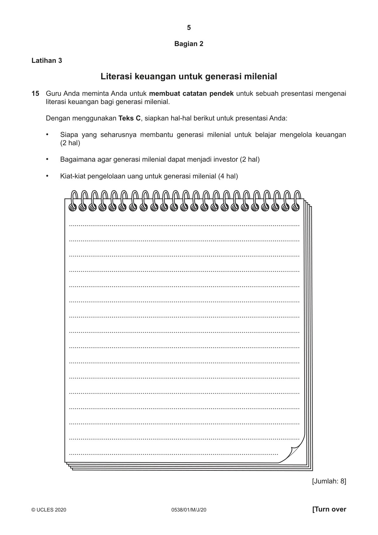 Cambridge IGCSE Bahasa Indonesia 0538 2020 May/June Paper 1 · Variant 0 question paper, page 5 of 12