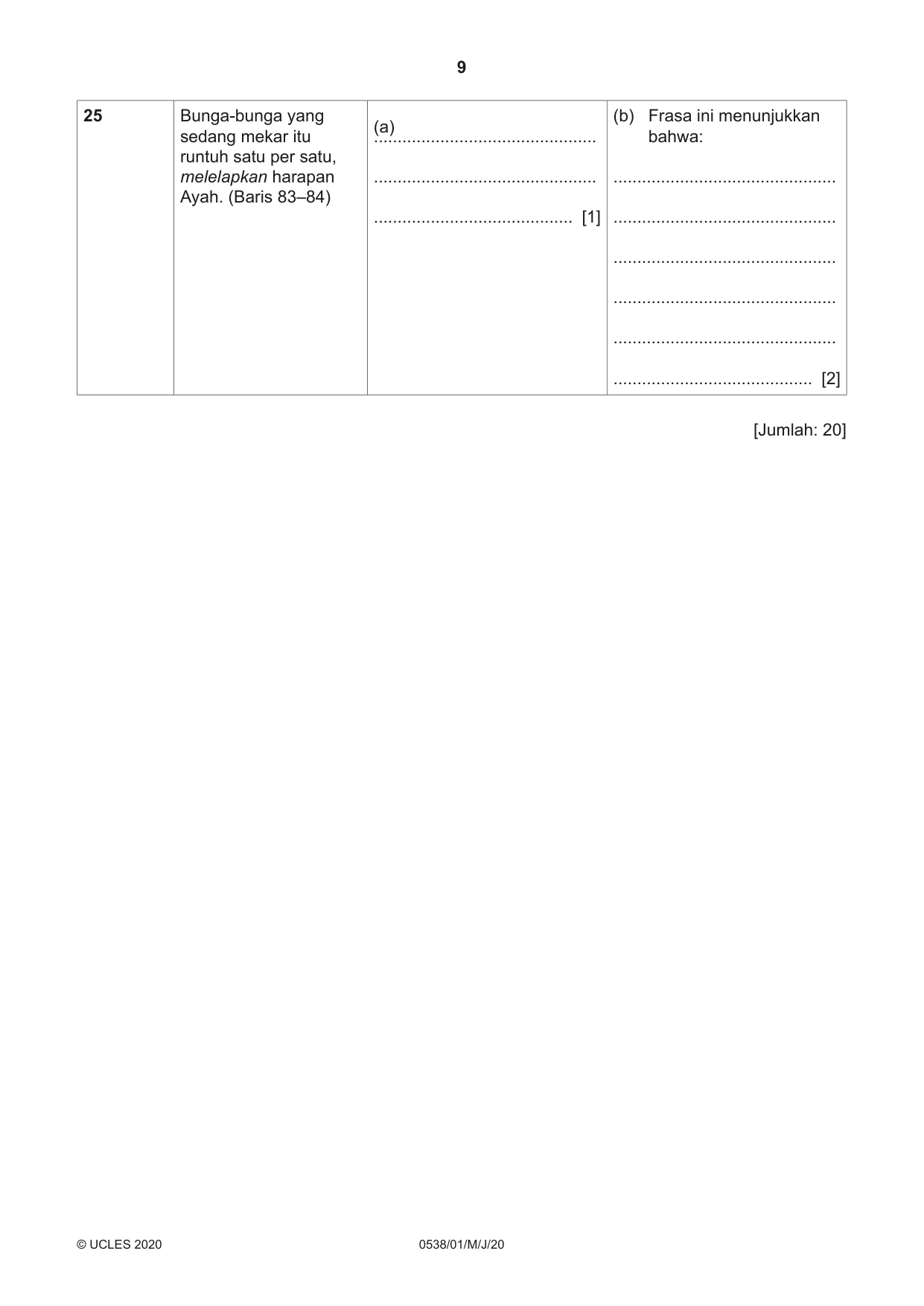 Cambridge IGCSE Bahasa Indonesia 0538 2020 May/June Paper 1 · Variant 0 question paper, page 9 of 12
