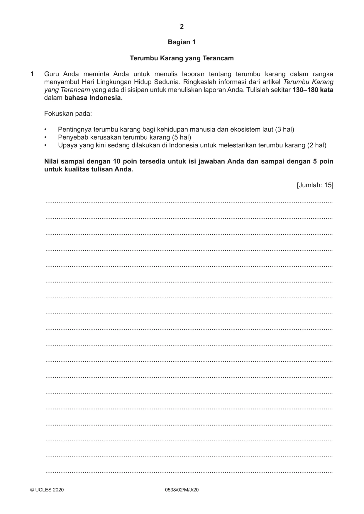 Cambridge IGCSE Bahasa Indonesia 0538 2020 May/June Paper 2 · Variant 0 question paper, page 2 of 8