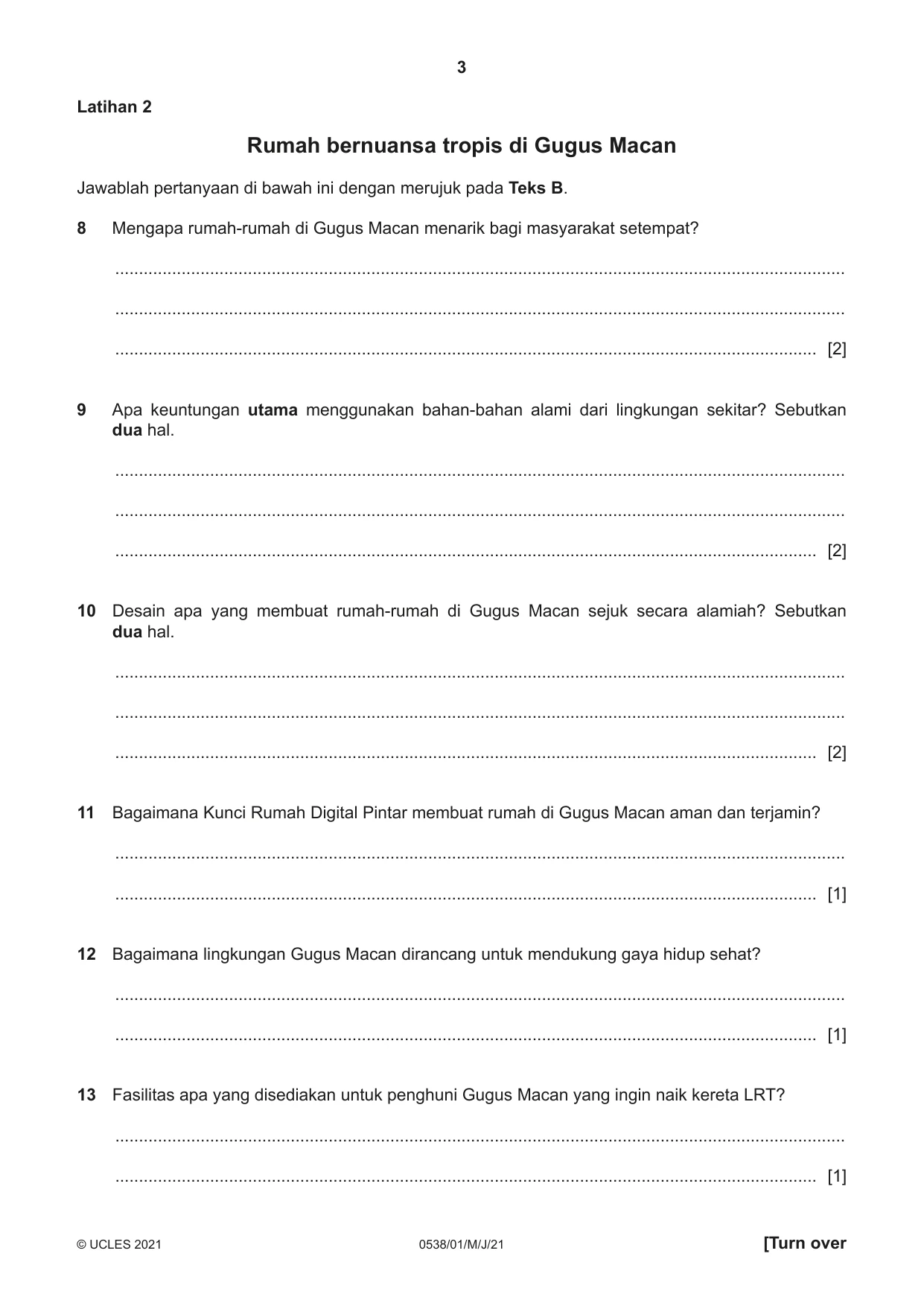 Cambridge IGCSE Bahasa Indonesia 0538 2021 May/June Paper 1 · Variant 0 question paper, page 3 of 12