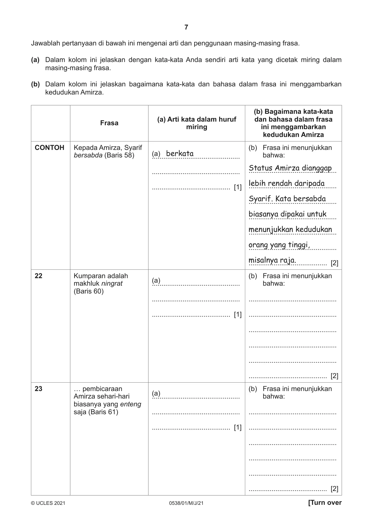 Cambridge IGCSE Bahasa Indonesia 0538 2021 May/June Paper 1 · Variant 0 question paper, page 7 of 12