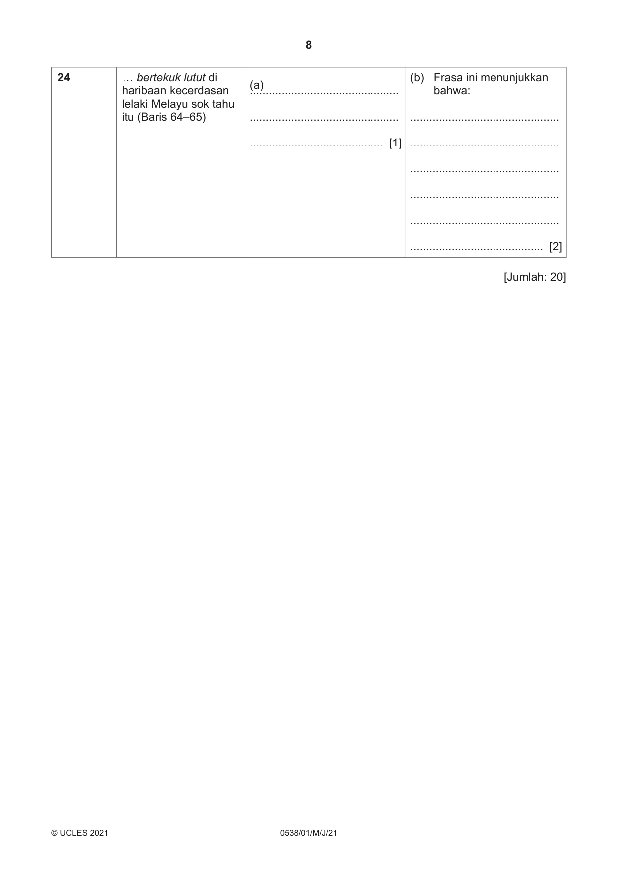 Cambridge IGCSE Bahasa Indonesia 0538 2021 May/June Paper 1 · Variant 0 question paper, page 8 of 12