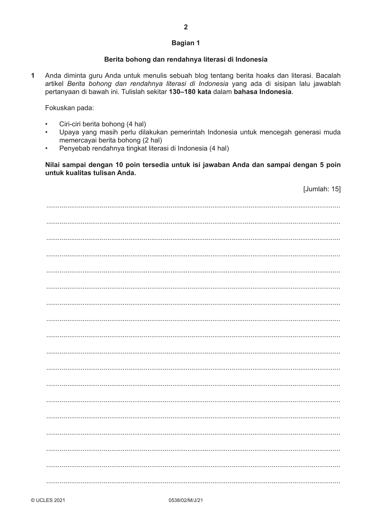 Cambridge IGCSE Bahasa Indonesia 0538 2021 May/June Paper 2 · Variant 0 question paper, page 2 of 8