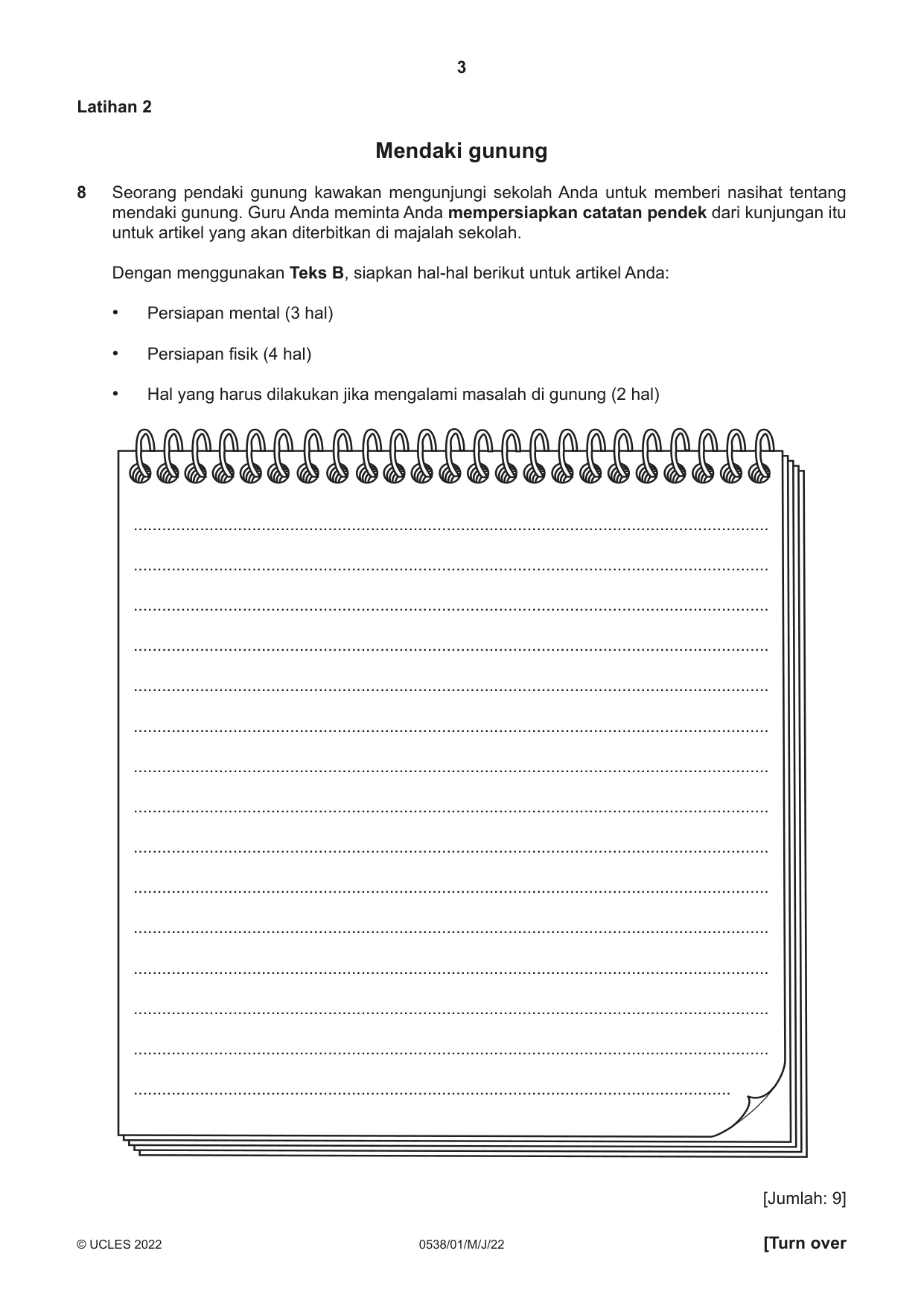 Cambridge IGCSE Bahasa Indonesia 0538 2022 May/June Paper 1 · Variant 0 question paper, page 3 of 12