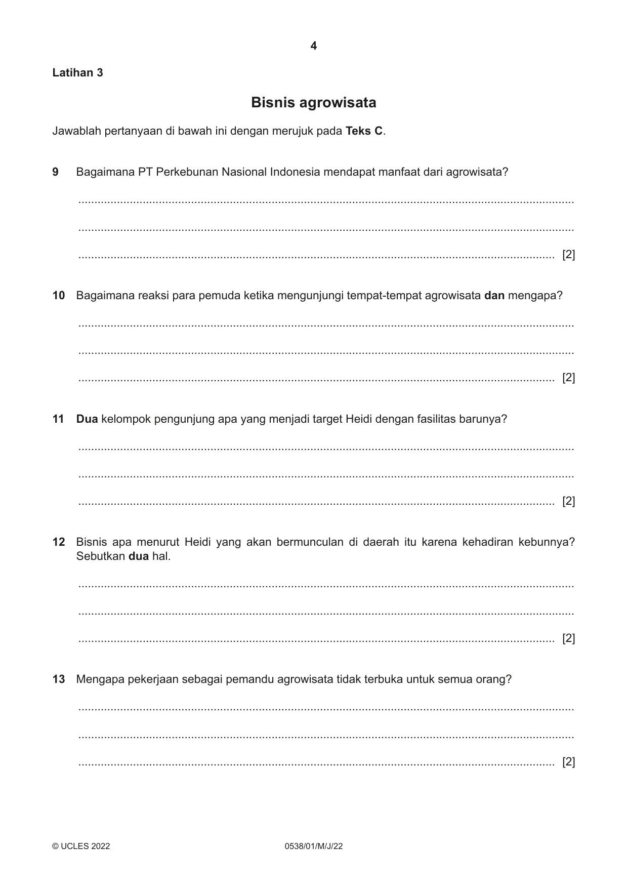 Cambridge IGCSE Bahasa Indonesia 0538 2022 May/June Paper 1 · Variant 0 question paper, page 4 of 12