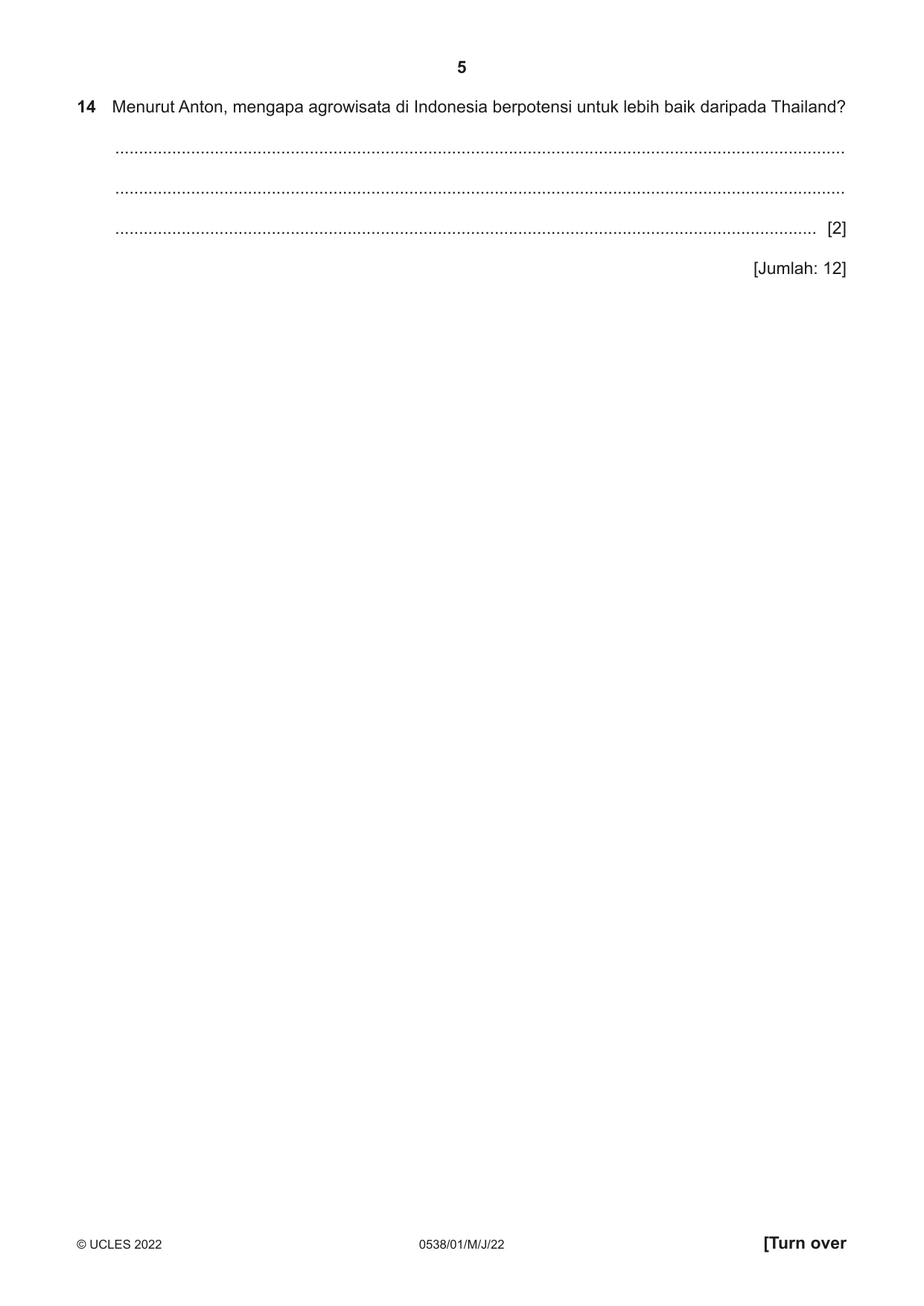 Cambridge IGCSE Bahasa Indonesia 0538 2022 May/June Paper 1 · Variant 0 question paper, page 5 of 12
