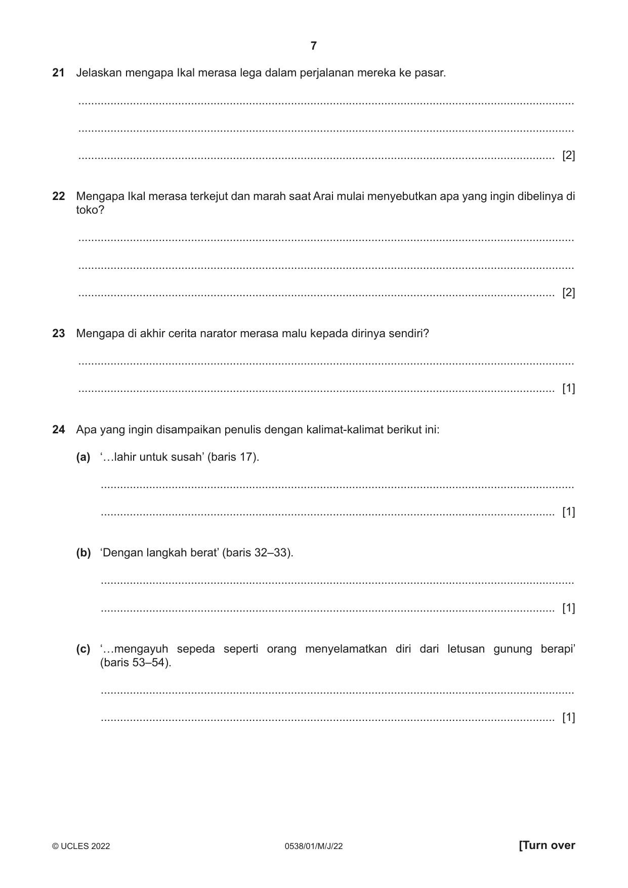 Cambridge IGCSE Bahasa Indonesia 0538 2022 May/June Paper 1 · Variant 0 question paper, page 7 of 12
