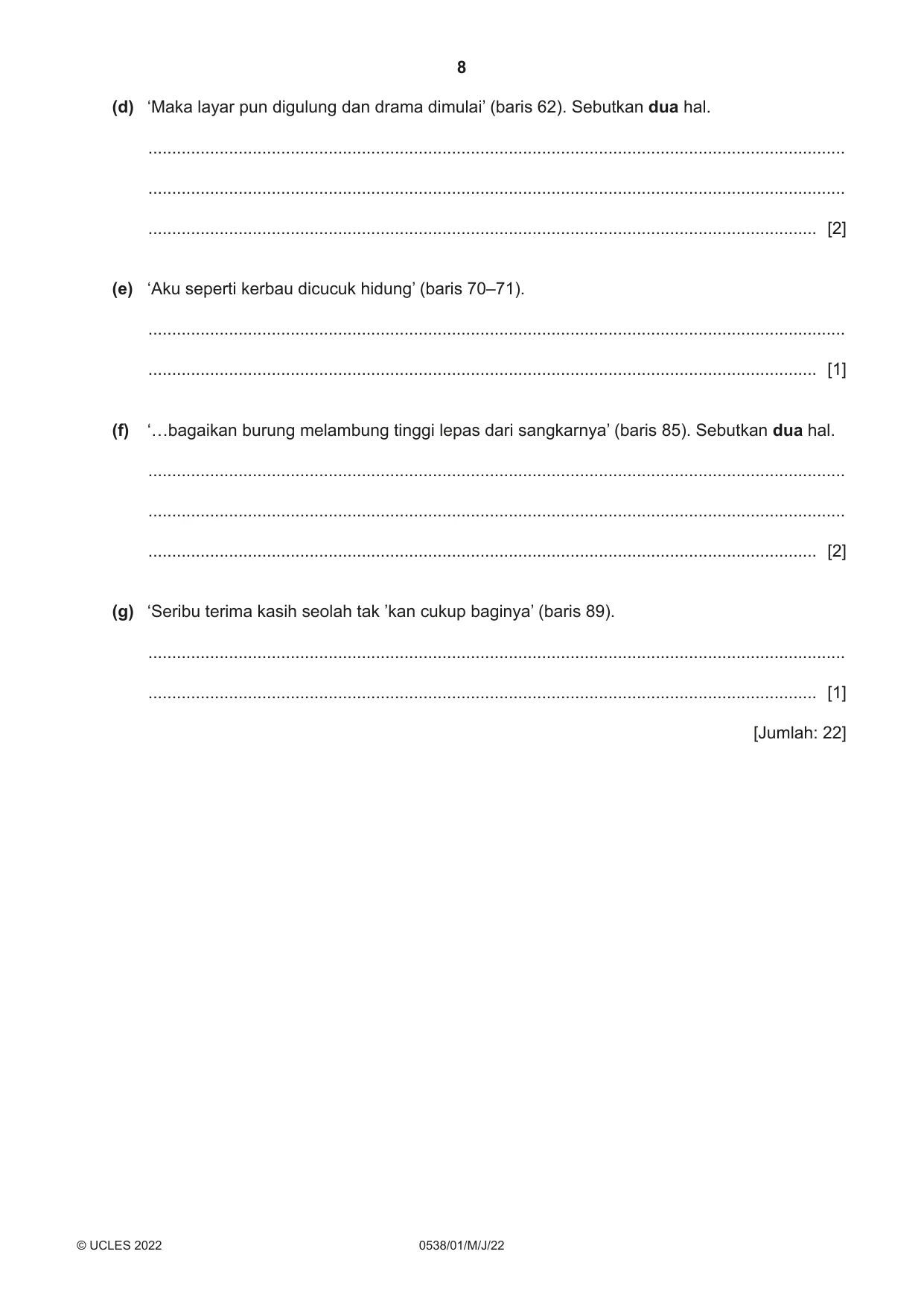 Cambridge IGCSE Bahasa Indonesia 0538 2022 May/June Paper 1 · Variant 0 question paper, page 8 of 12