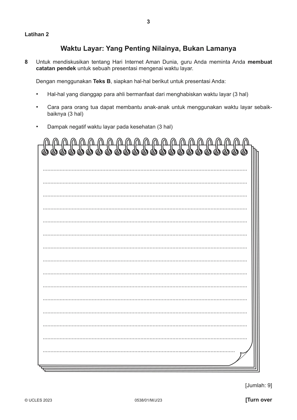 Cambridge IGCSE Bahasa Indonesia 0538 2023 May/June Paper 1 · Variant 0 question paper, page 3 of 12