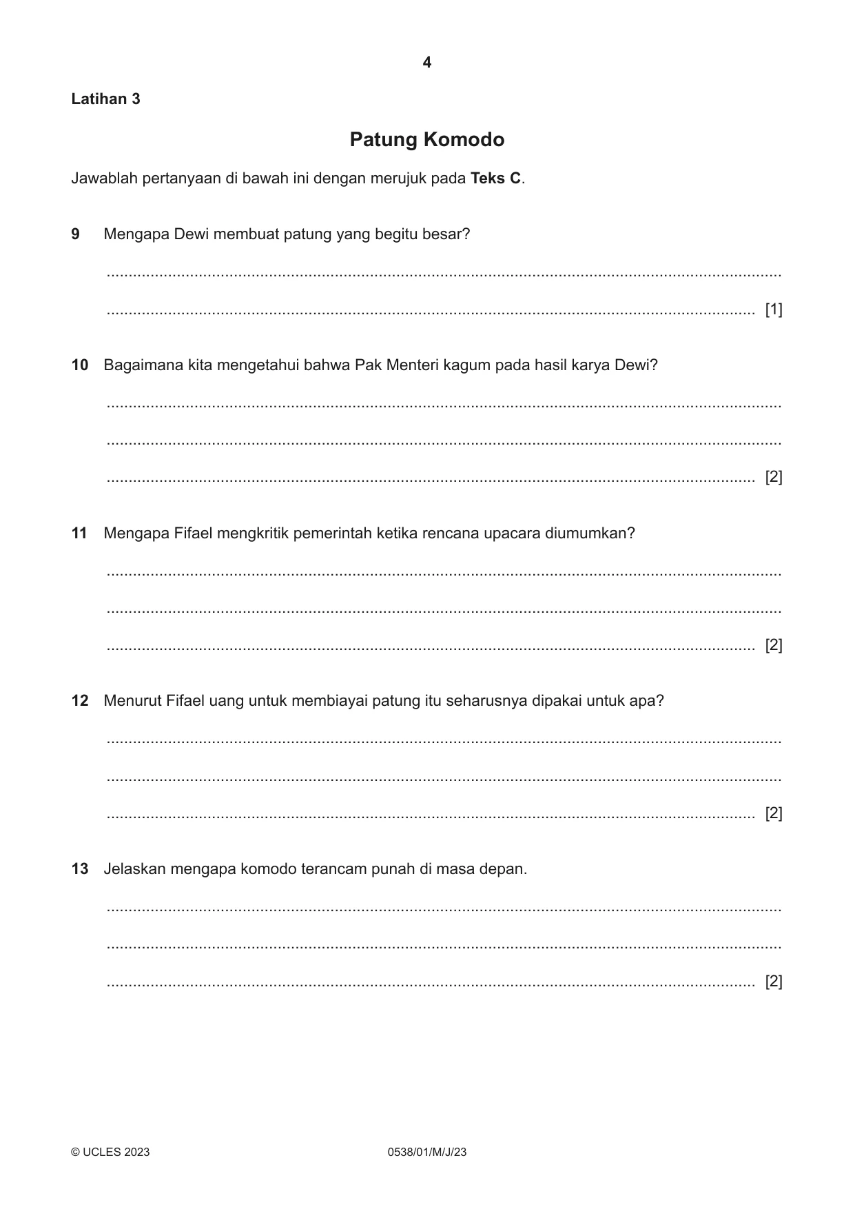 Cambridge IGCSE Bahasa Indonesia 0538 2023 May/June Paper 1 · Variant 0 question paper, page 4 of 12