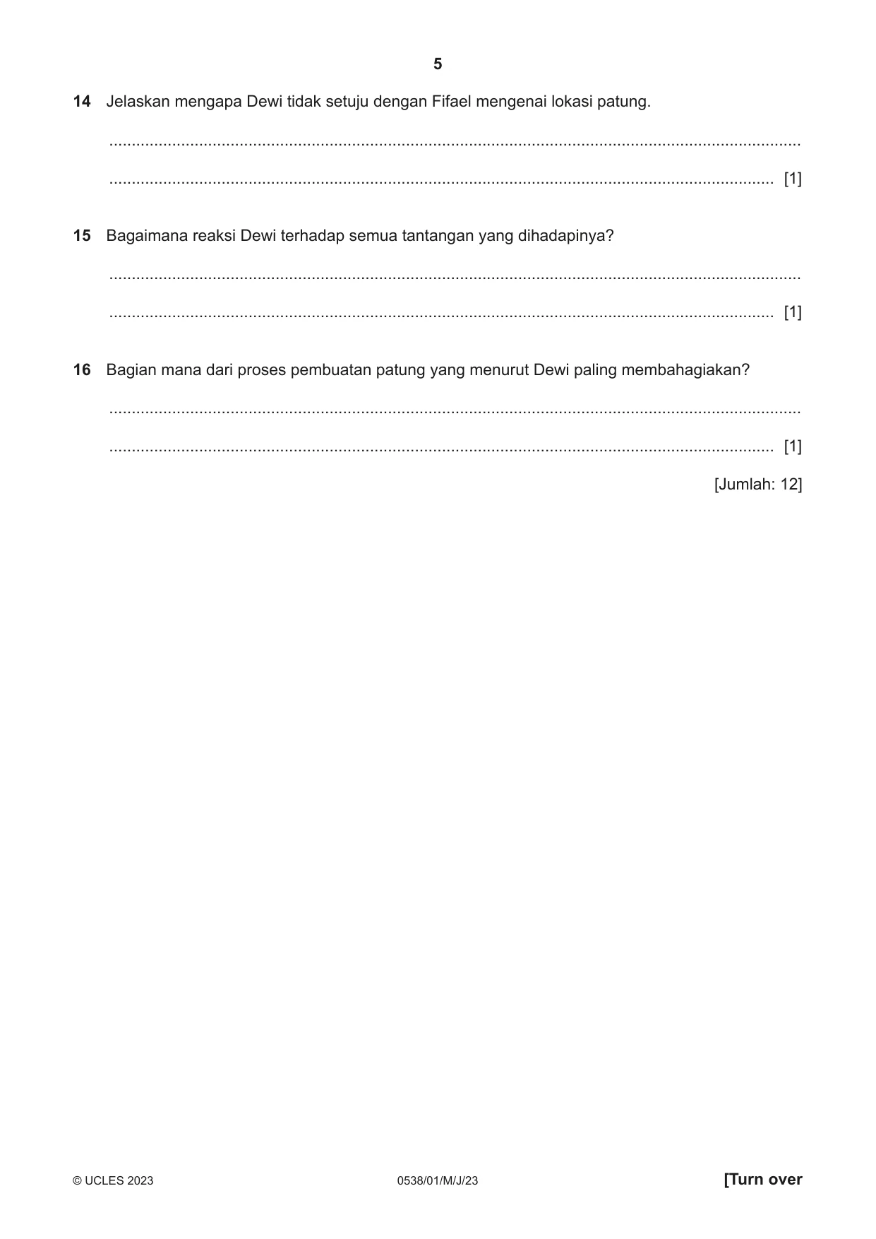 Cambridge IGCSE Bahasa Indonesia 0538 2023 May/June Paper 1 · Variant 0 question paper, page 5 of 12