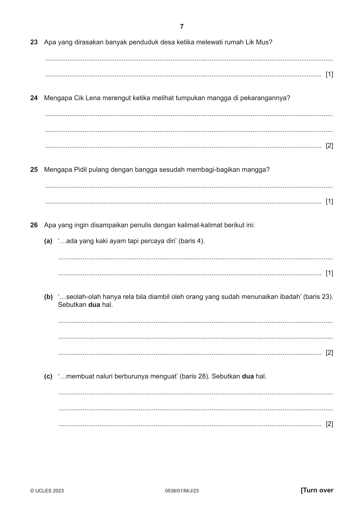 Cambridge IGCSE Bahasa Indonesia 0538 2023 May/June Paper 1 · Variant 0 question paper, page 7 of 12