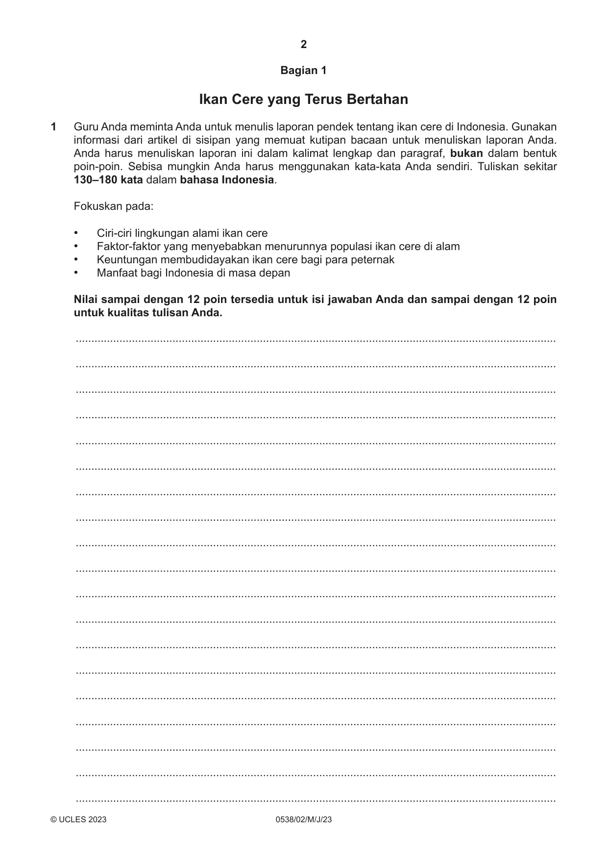 Cambridge IGCSE Bahasa Indonesia 0538 2023 May/June Paper 2 · Variant 0 question paper, page 2 of 8