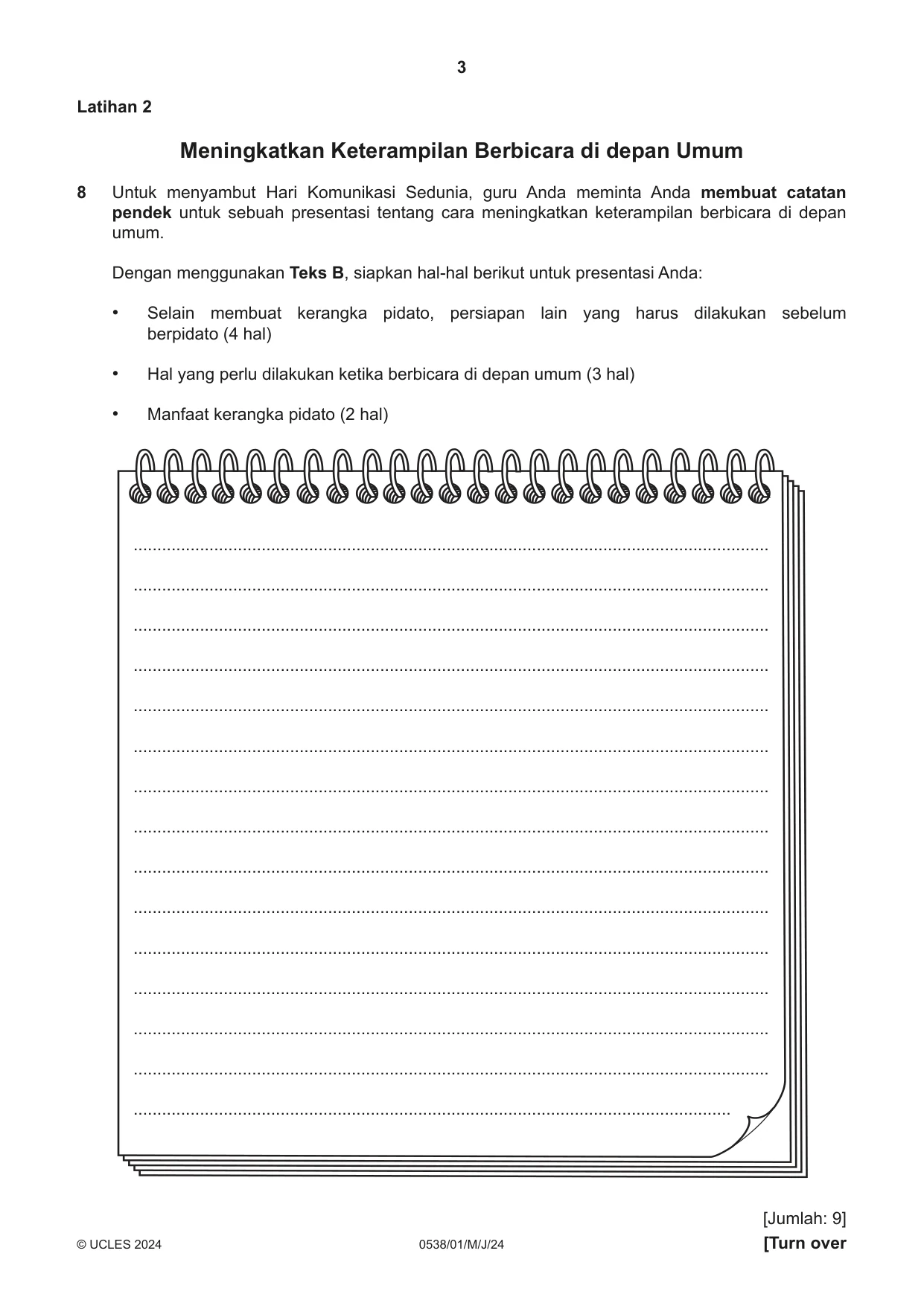 Cambridge IGCSE Bahasa Indonesia 0538 2024 May/June Paper 1 · Variant 0 question paper, page 3 of 12