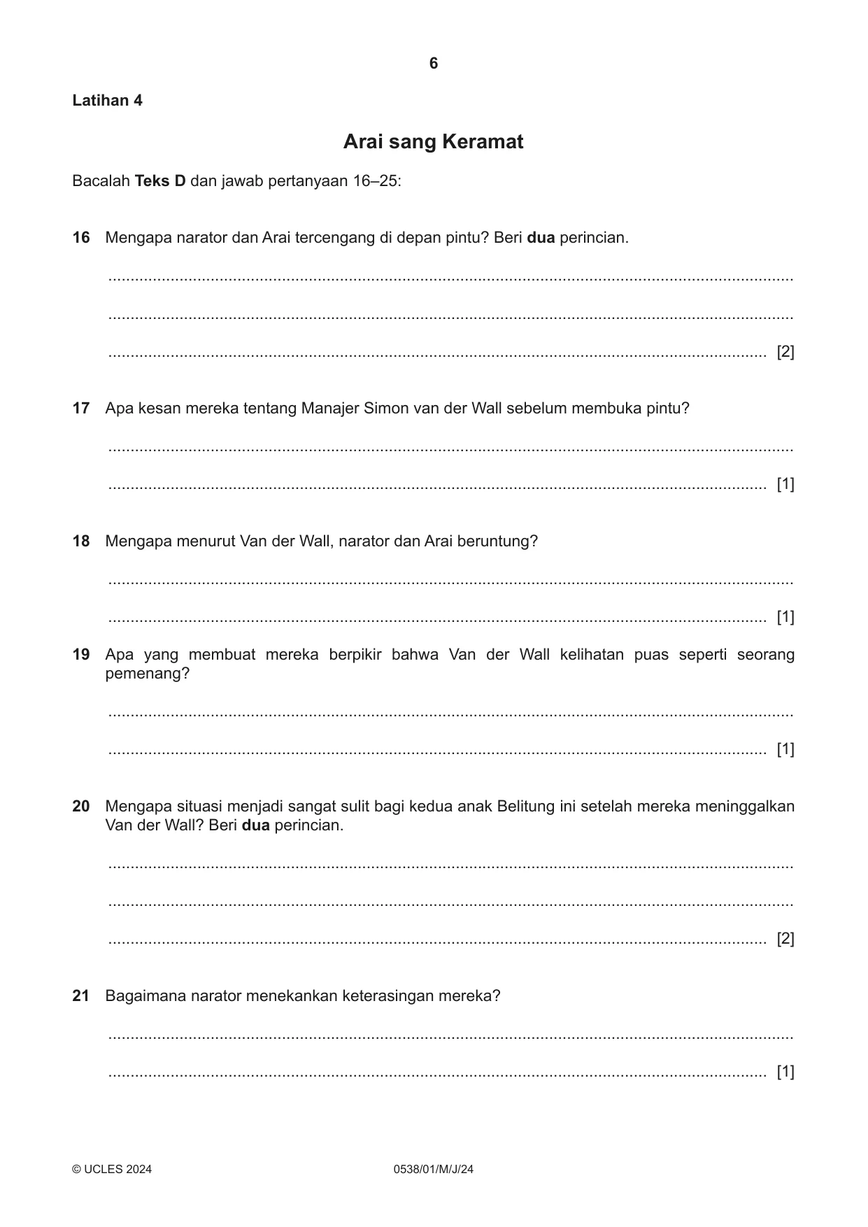 Cambridge IGCSE Bahasa Indonesia 0538 2024 May/June Paper 1 · Variant 0 question paper, page 6 of 12