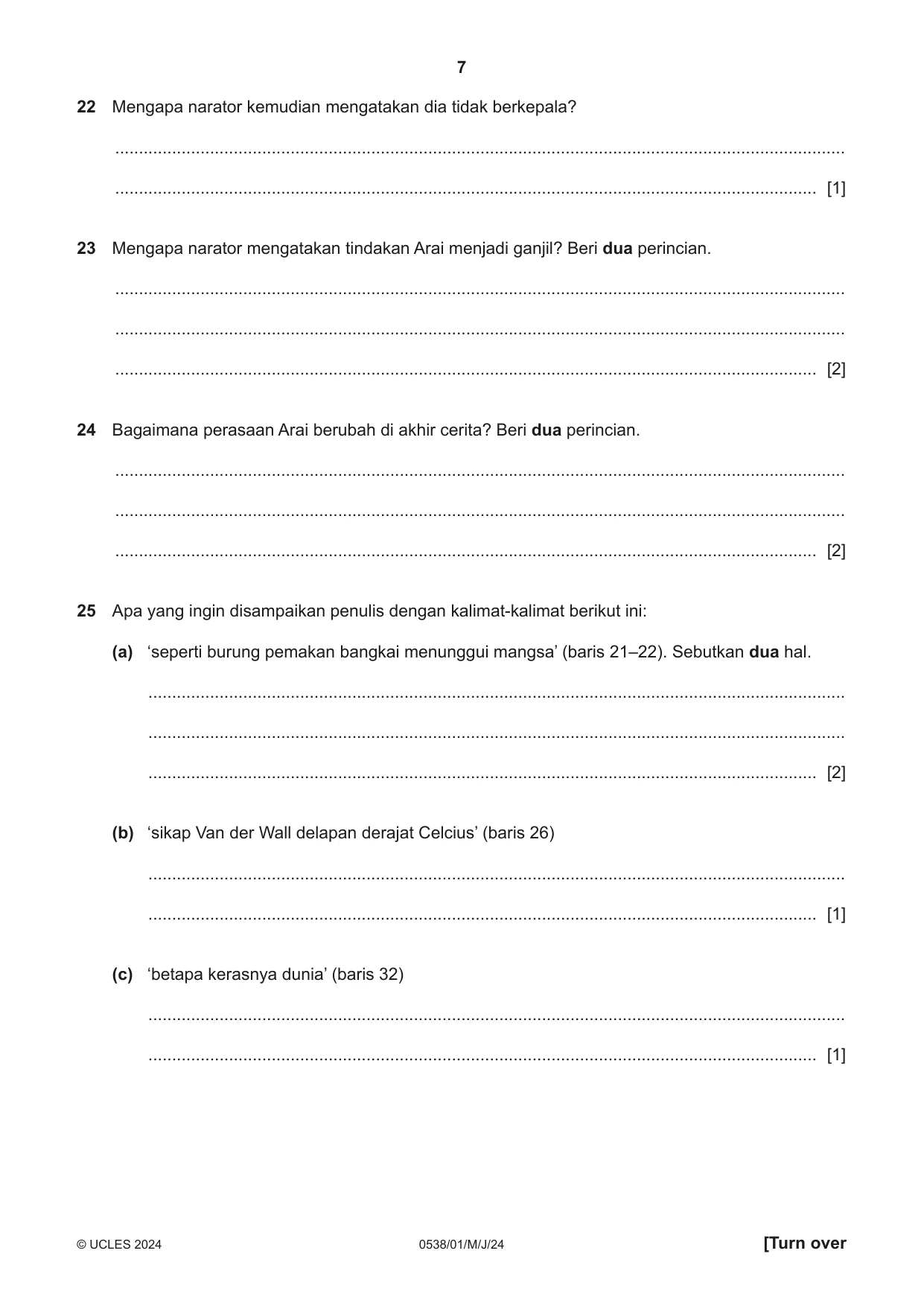 Cambridge IGCSE Bahasa Indonesia 0538 2024 May/June Paper 1 · Variant 0 question paper, page 7 of 12