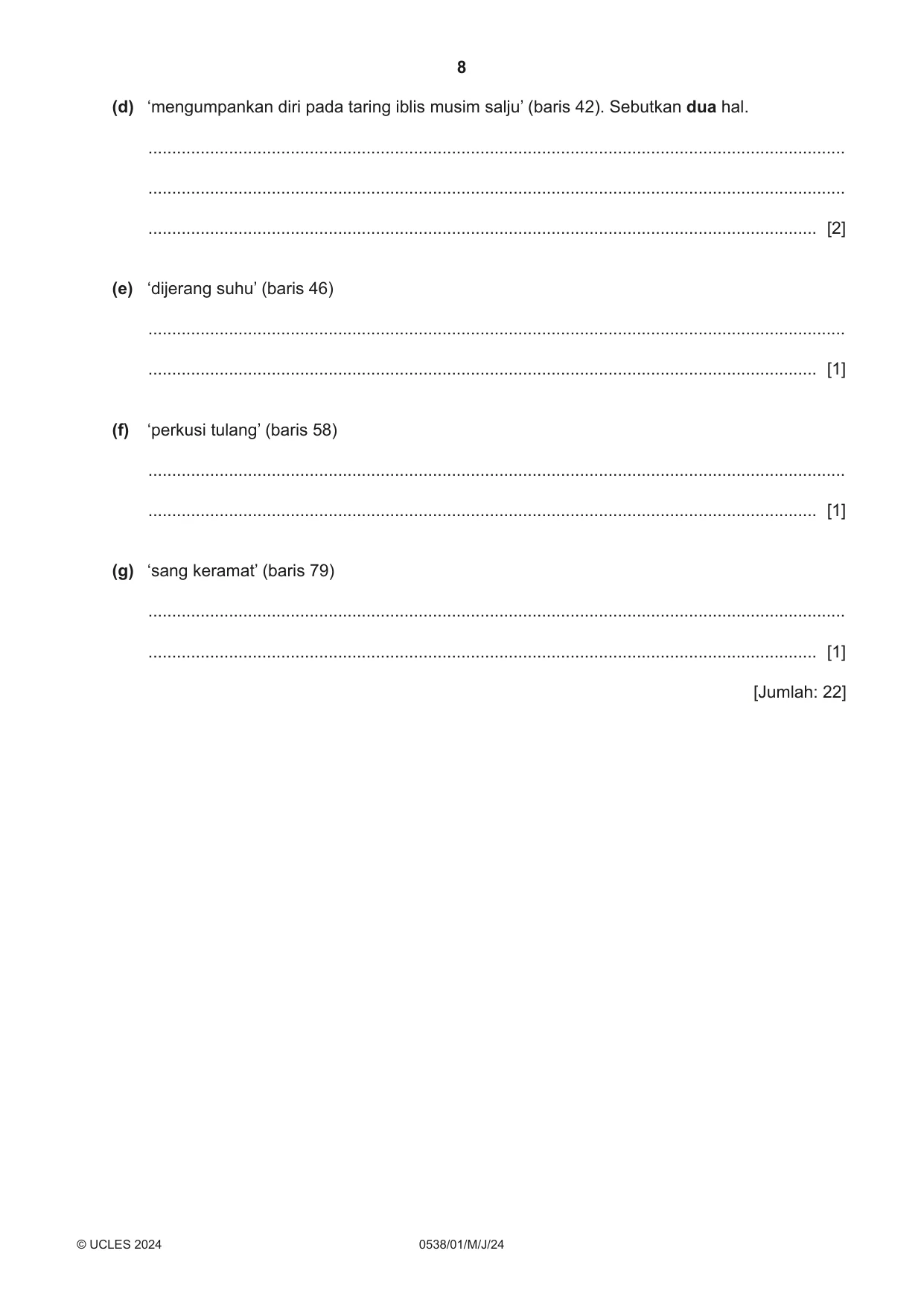 Cambridge IGCSE Bahasa Indonesia 0538 2024 May/June Paper 1 · Variant 0 question paper, page 8 of 12