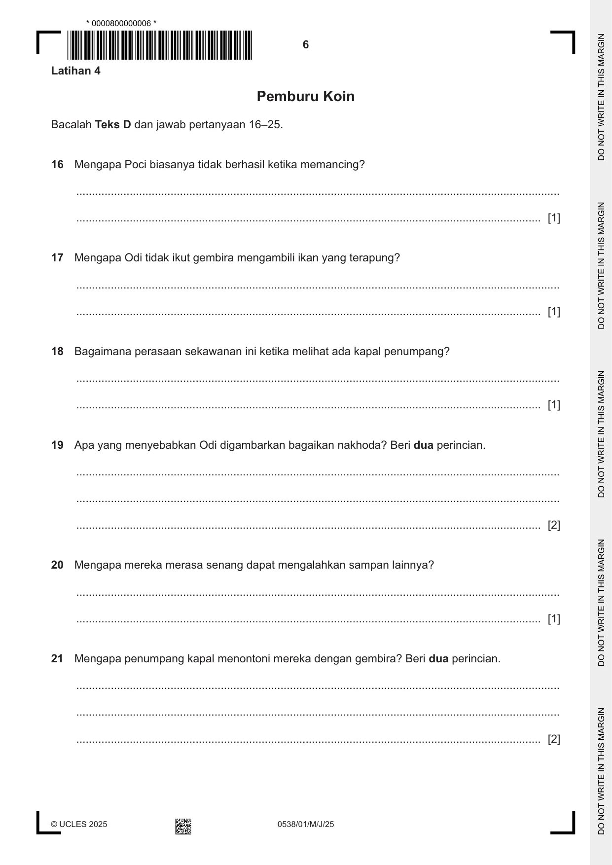 Cambridge IGCSE Bahasa Indonesia 0538 2025 May/June Paper 1 · Variant 0 question paper, page 6 of 12