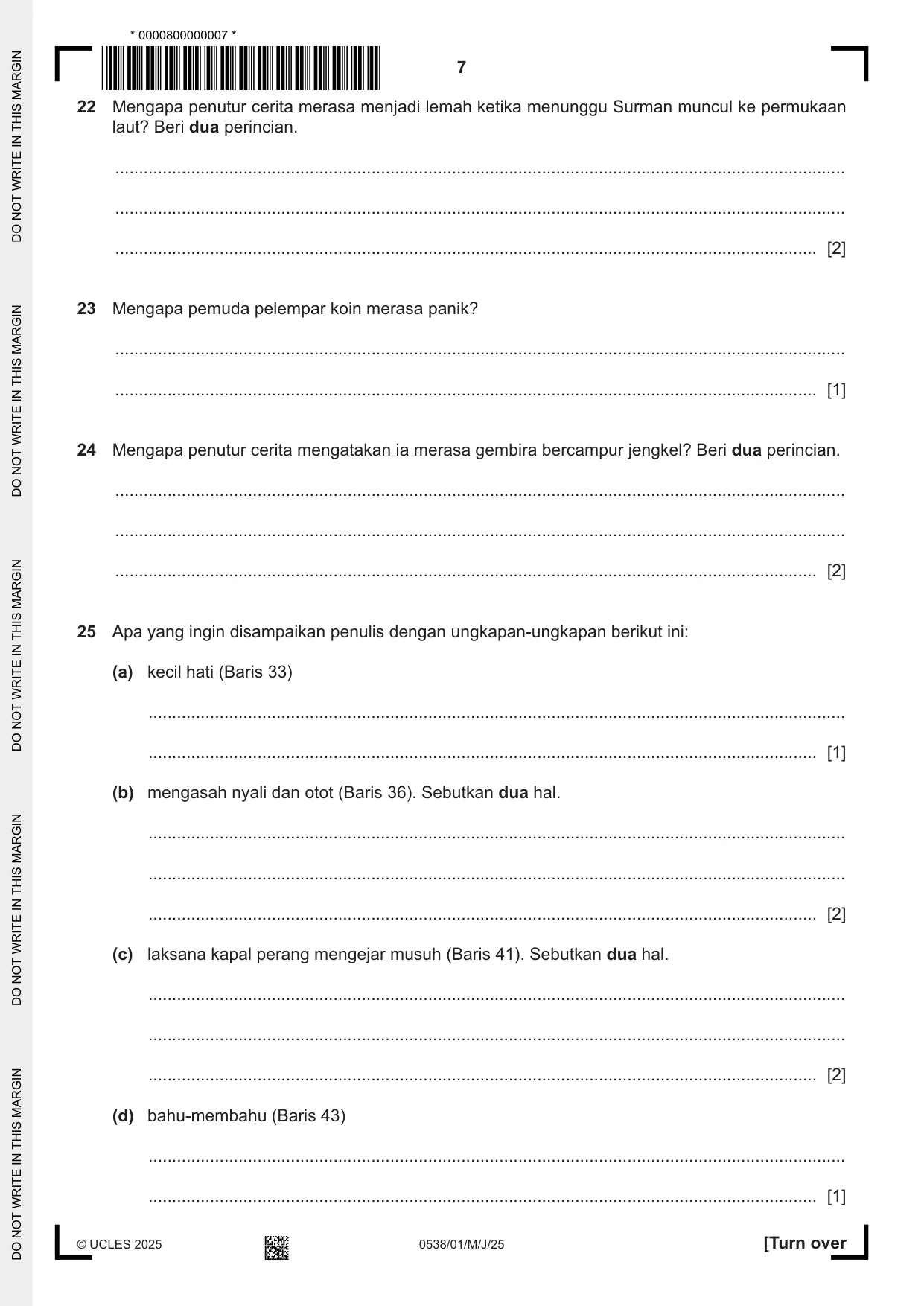 Cambridge IGCSE Bahasa Indonesia 0538 2025 May/June Paper 1 · Variant 0 question paper, page 7 of 12