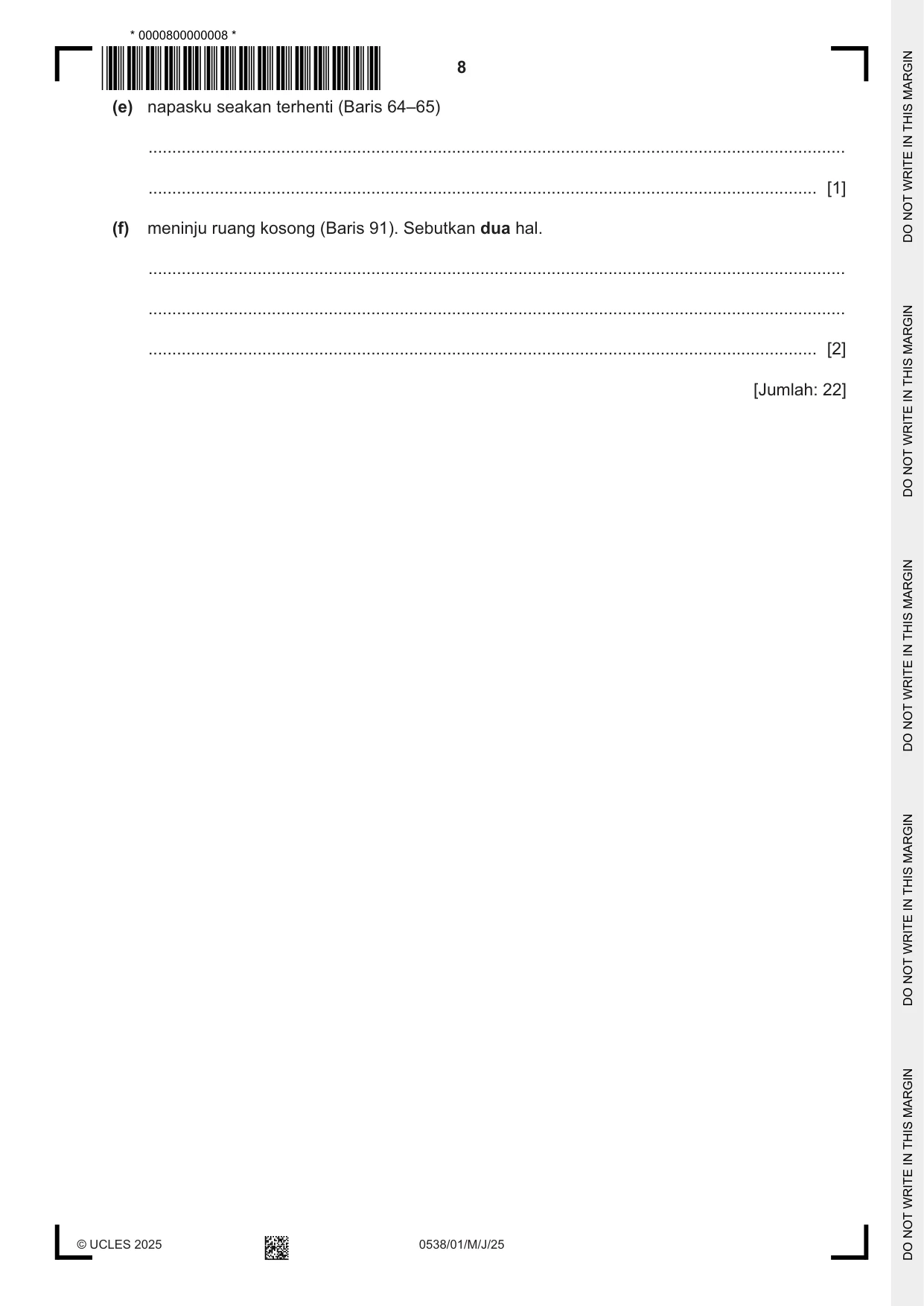 Cambridge IGCSE Bahasa Indonesia 0538 2025 May/June Paper 1 · Variant 0 question paper, page 8 of 12