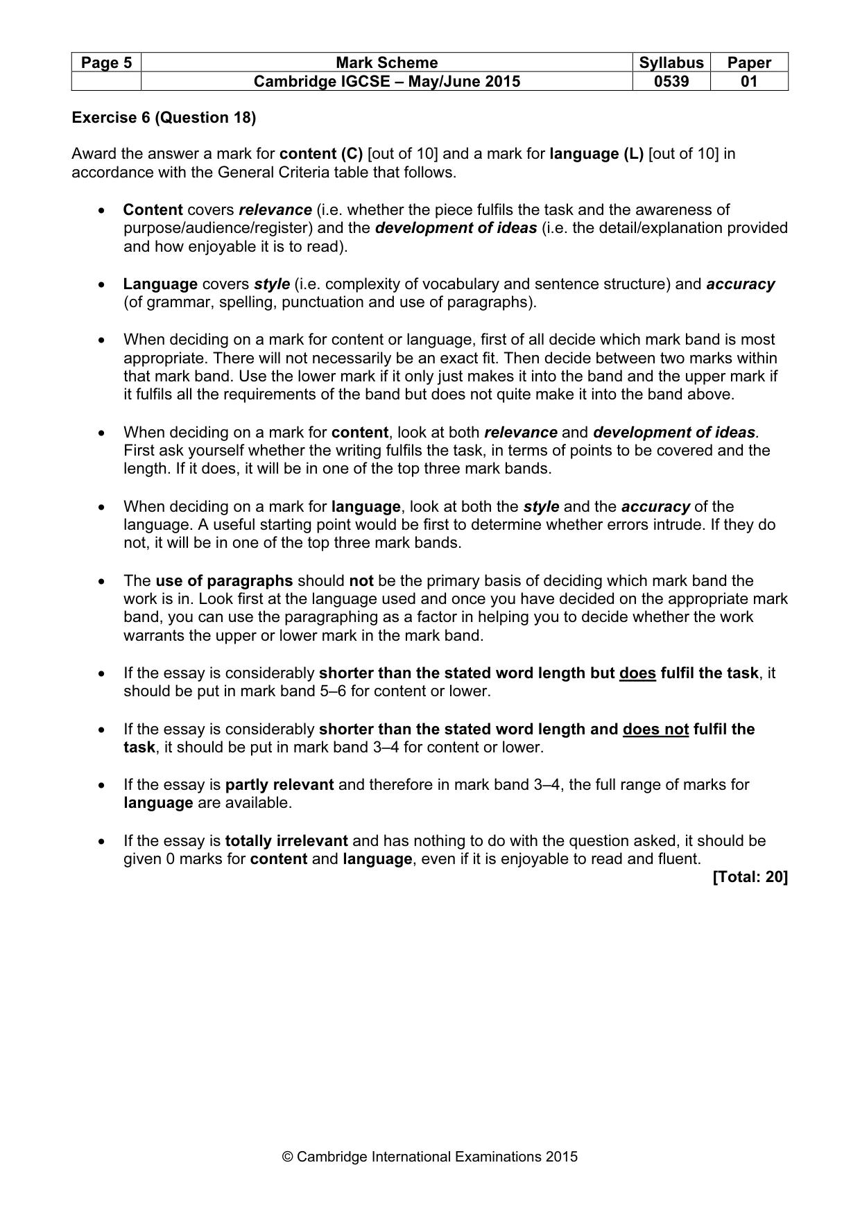 Mark scheme, page 5 of 7