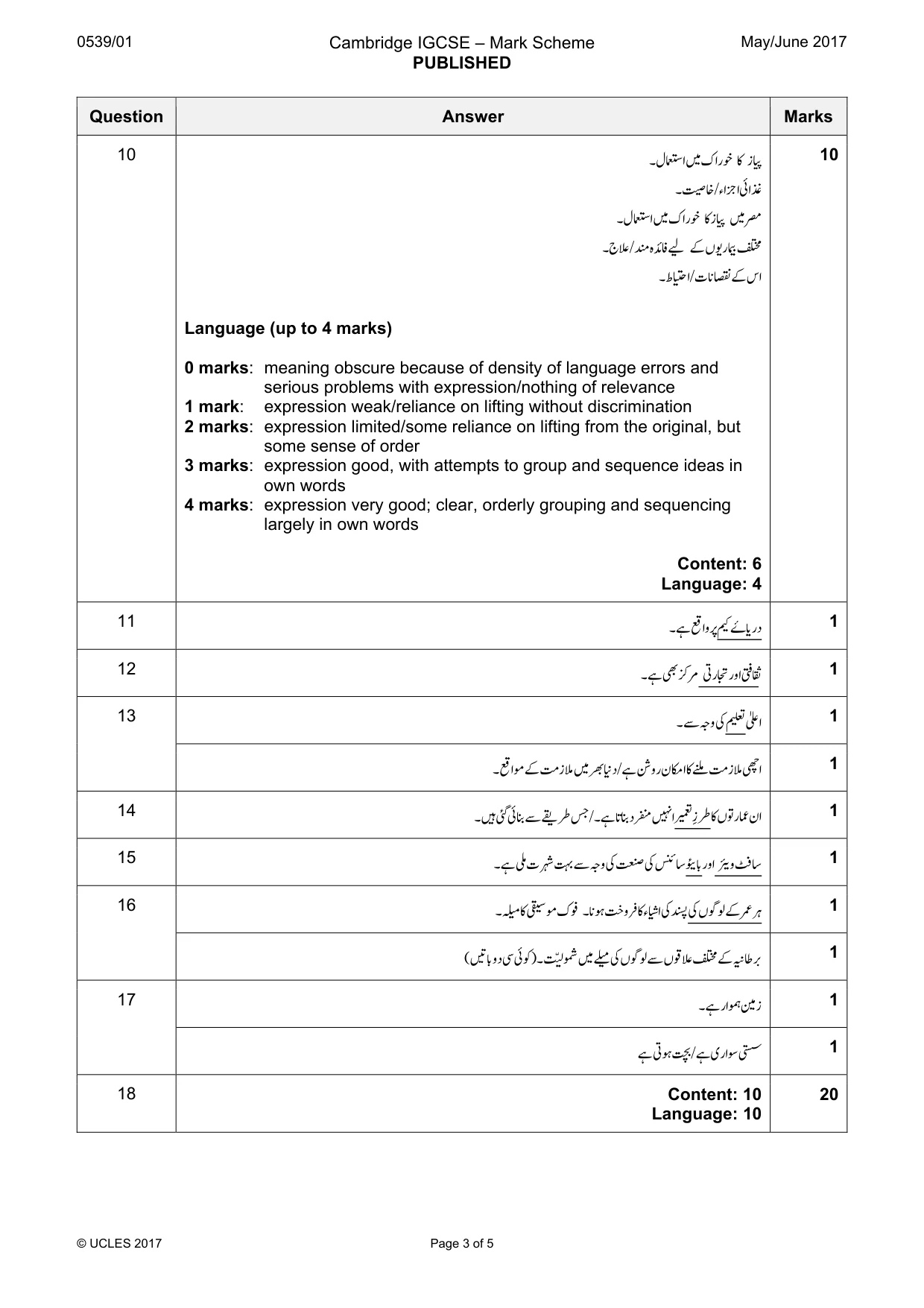 Mark scheme, page 3 of 5