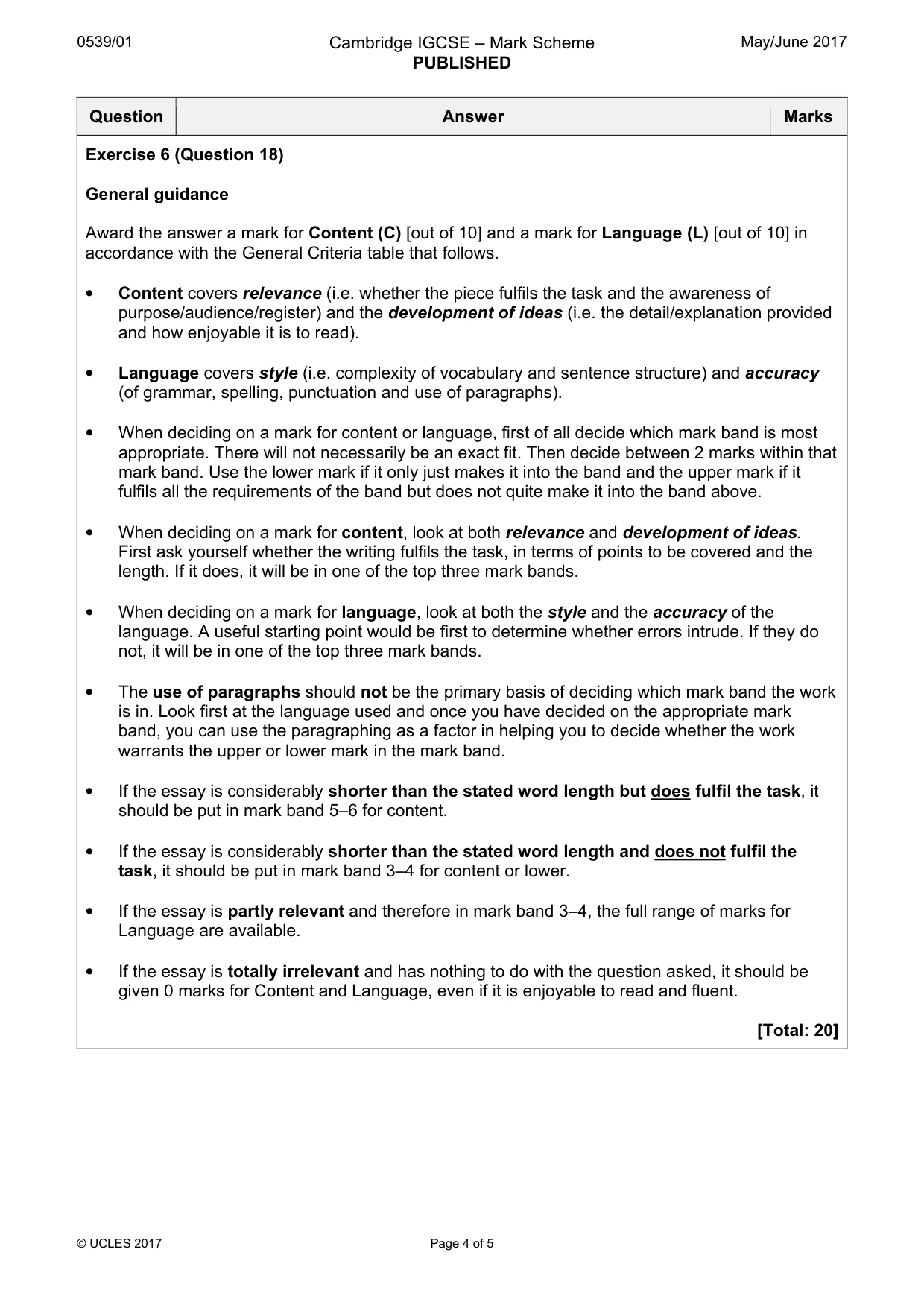 Mark scheme, page 4 of 5